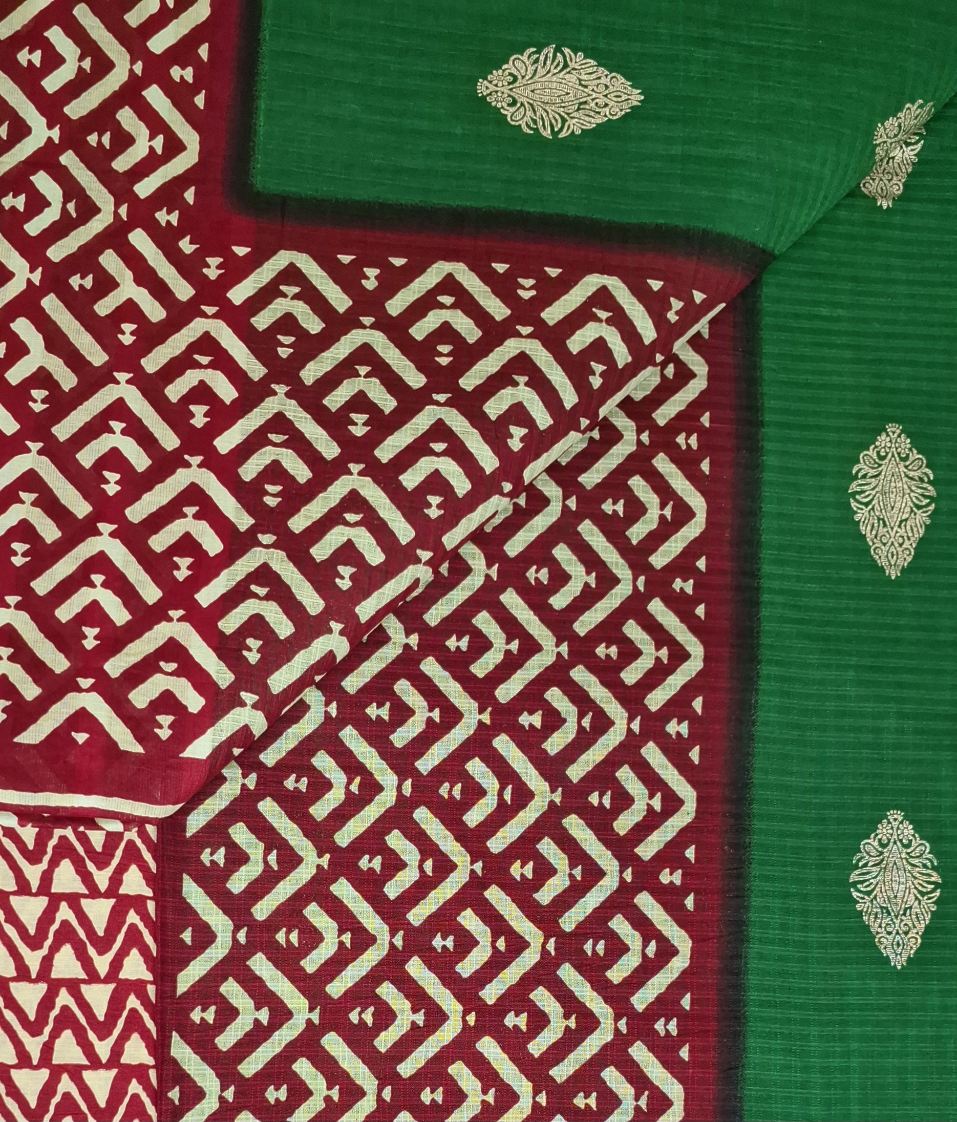 Green Ethnic Design Gold Festive Butti Border Printed Pure Mulmul Cotton Saree