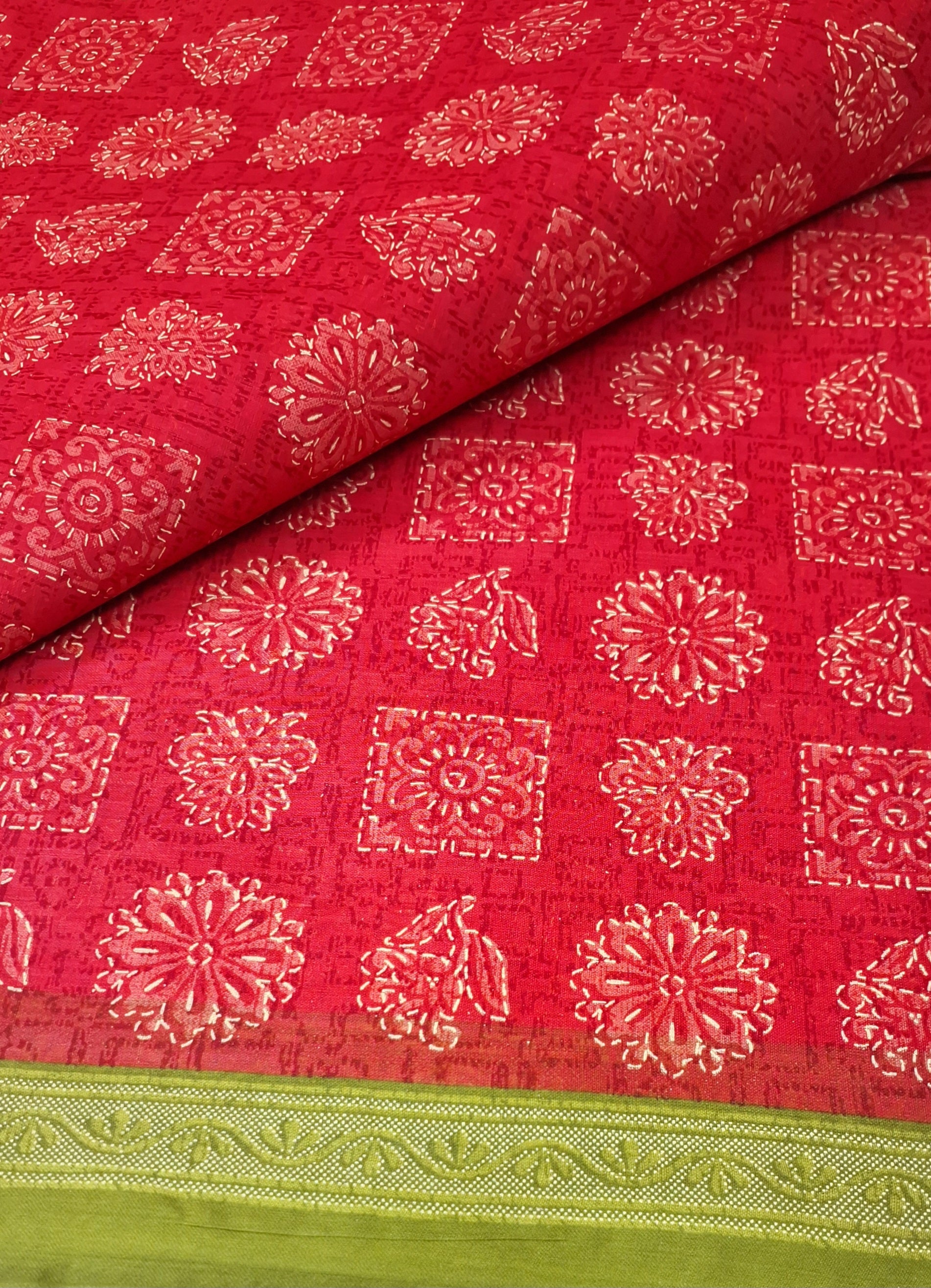 Red Block Design Printed Pure Cotton Everyday Office Wear Saree