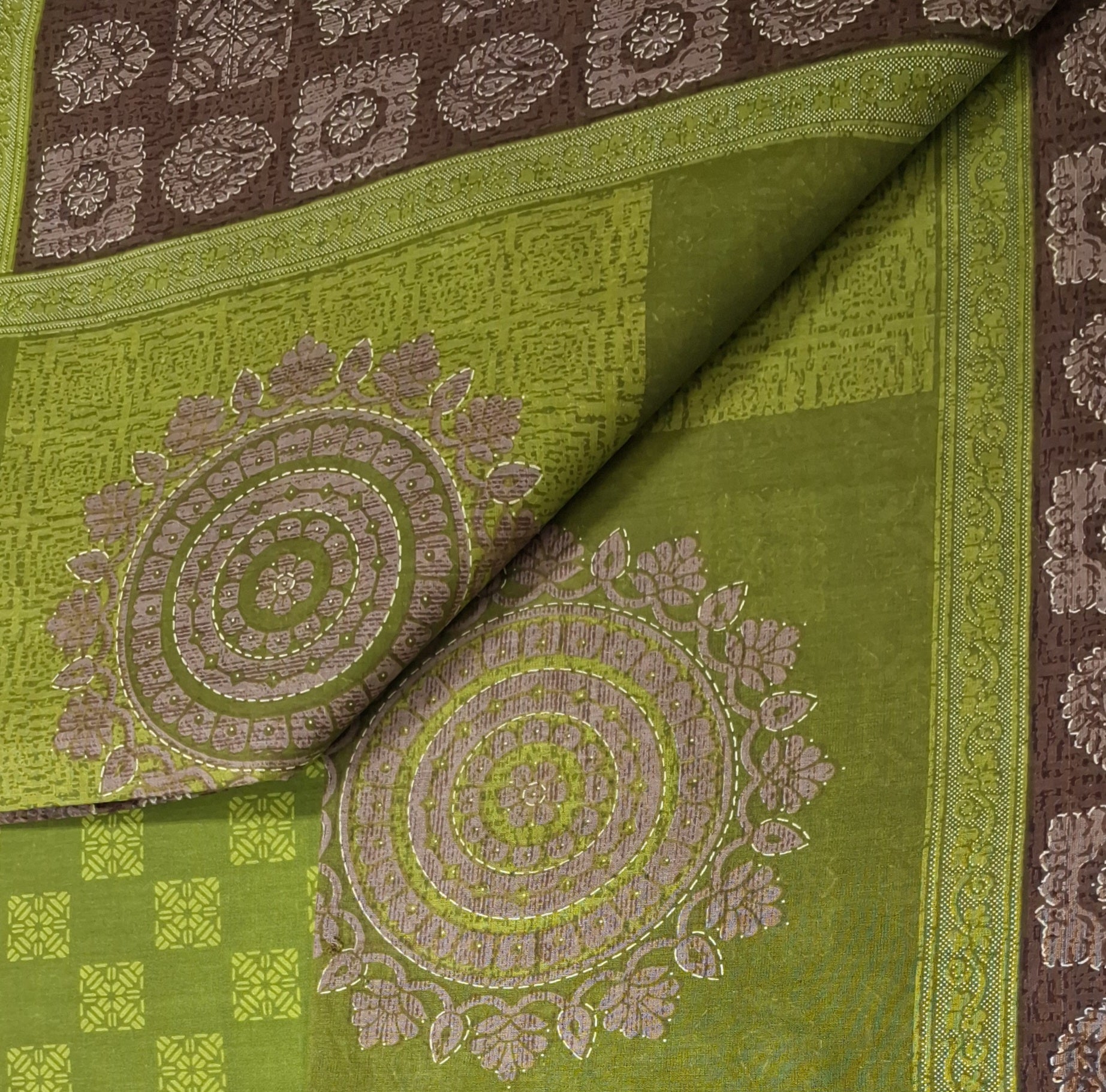 Brown Block Design Printed Pure Cotton Everyday Office Wear Saree