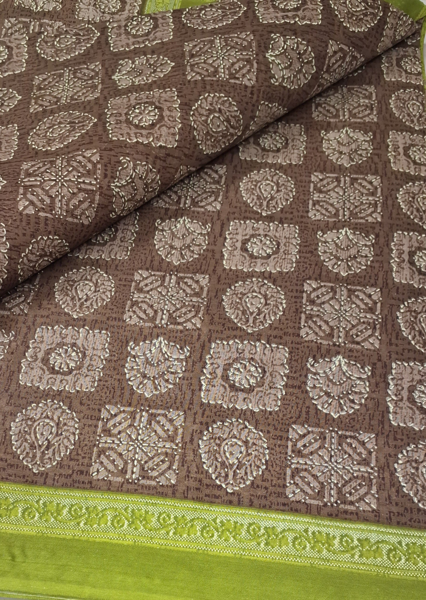 Brown Block Design Printed Pure Cotton Everyday Office Wear Saree