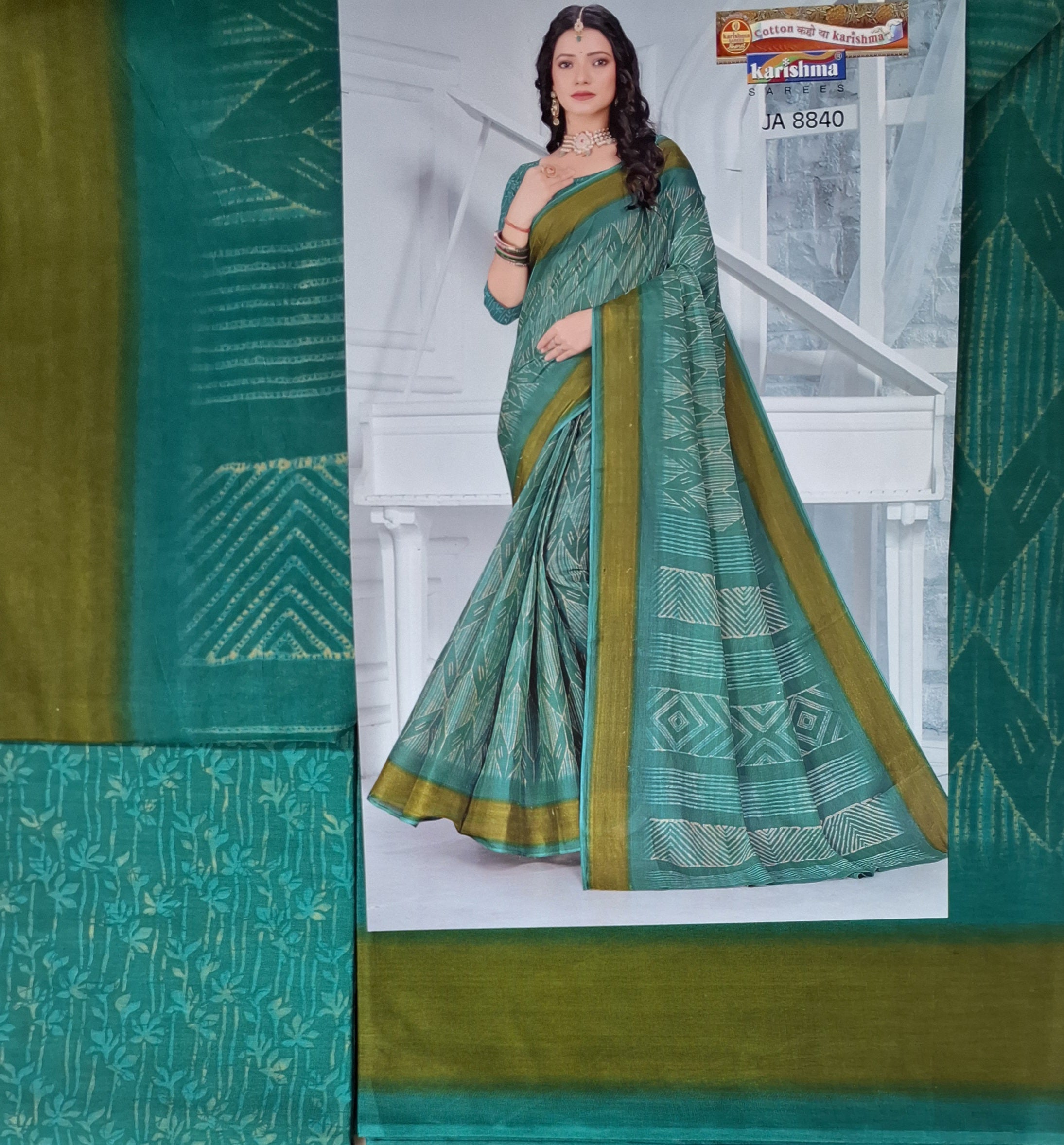 Green Hand Tie & Dye Printed Pure Cotton Saree with Border