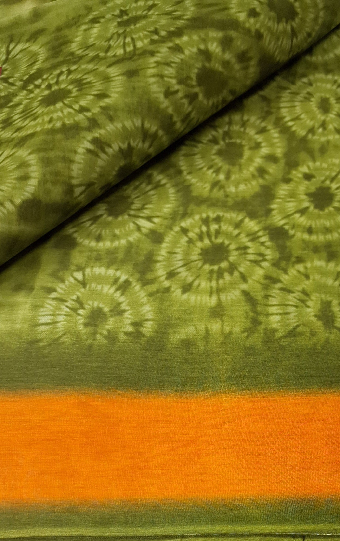 Olive Hand Tie & Dye Printed Pure Cotton Saree with Border