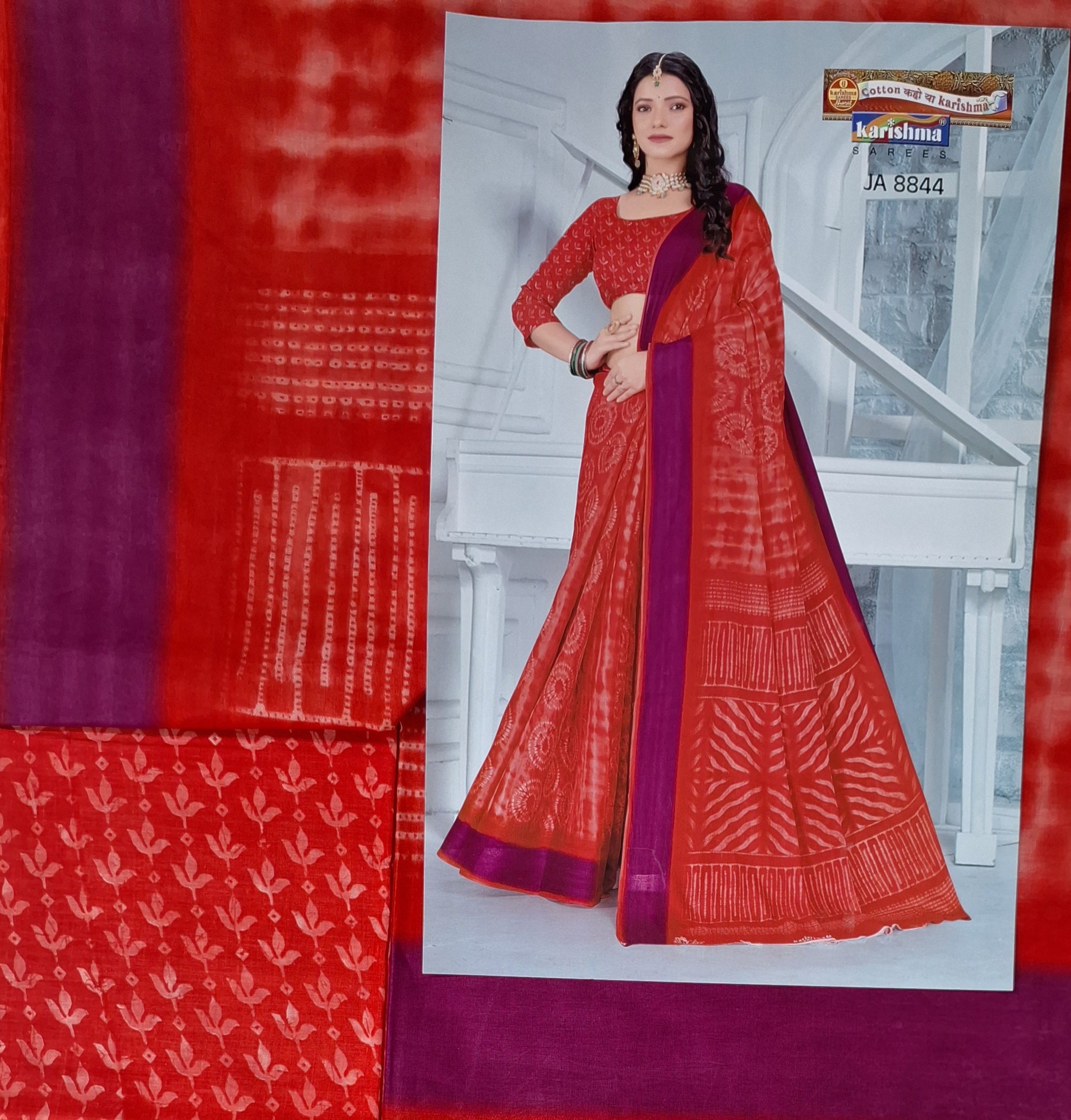 Red Hand Tie & Dye Printed Pure Cotton Saree with Border