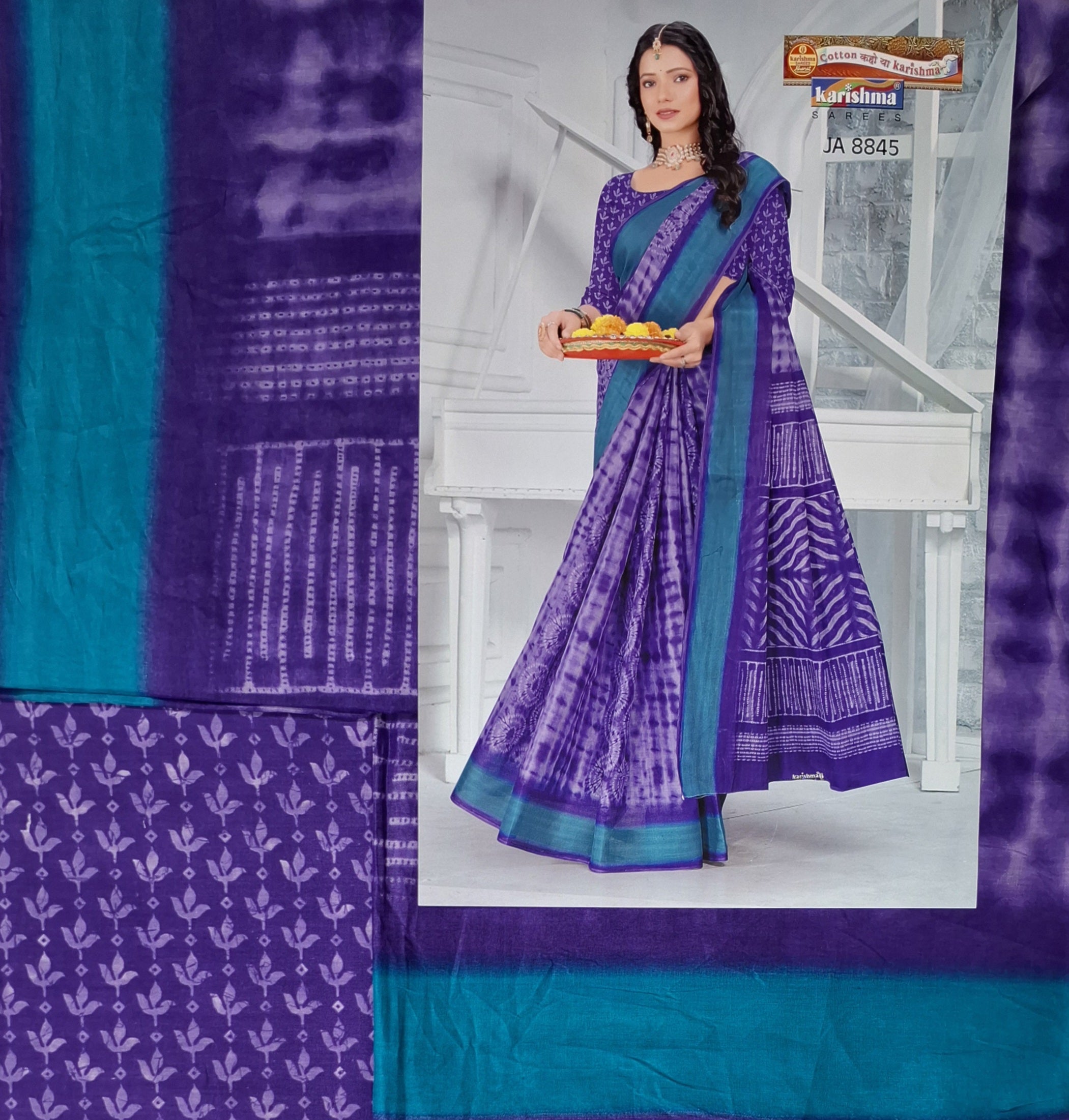 Purple Hand Tie & Dye Printed Pure Cotton Saree with Border