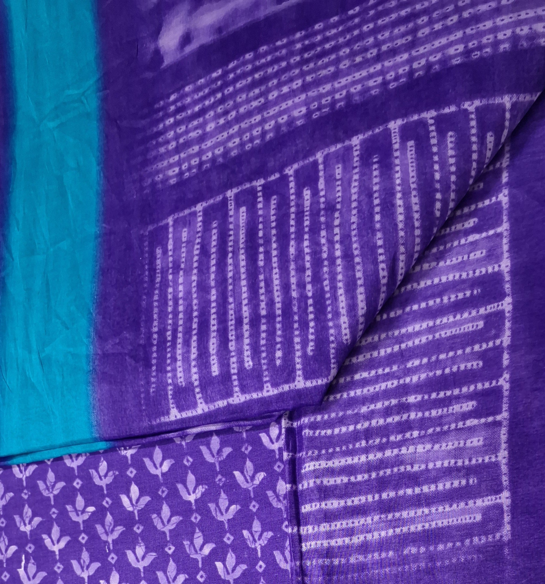 Purple Hand Tie & Dye Printed Pure Cotton Saree with Border