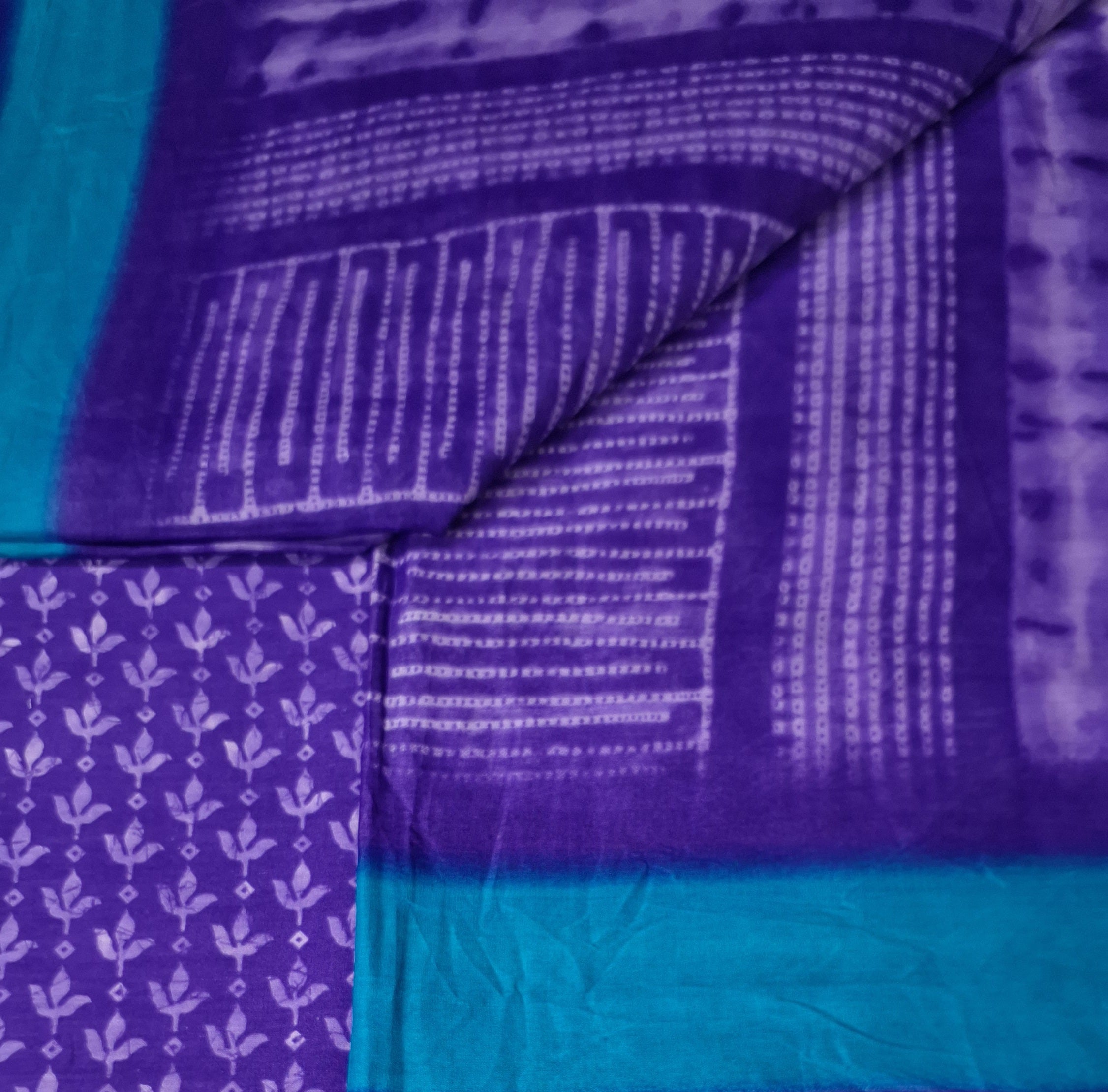 Purple Hand Tie & Dye Printed Pure Cotton Saree with Border