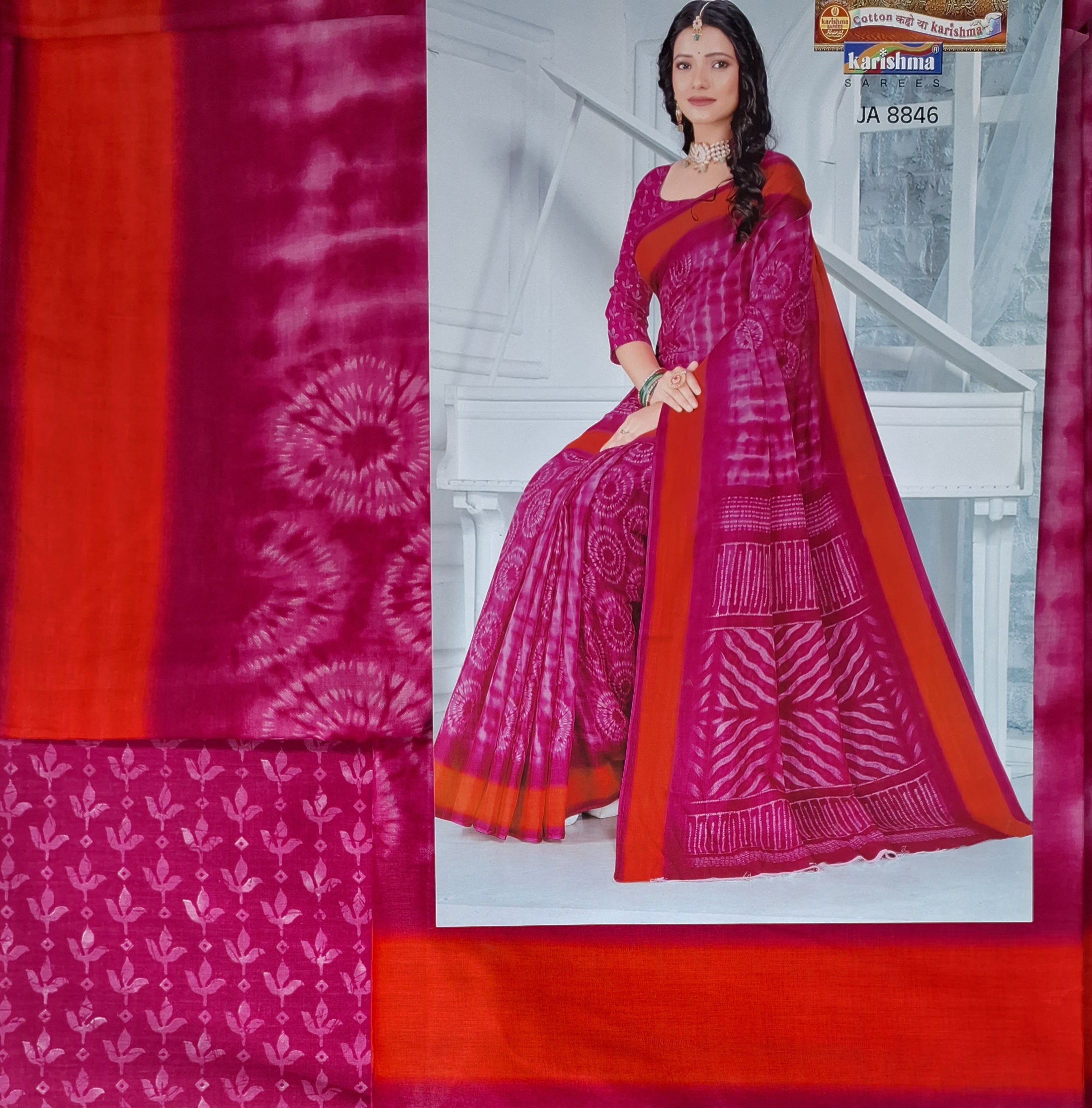 Pink Hand Tie & Dye Printed Pure Cotton Saree with Border