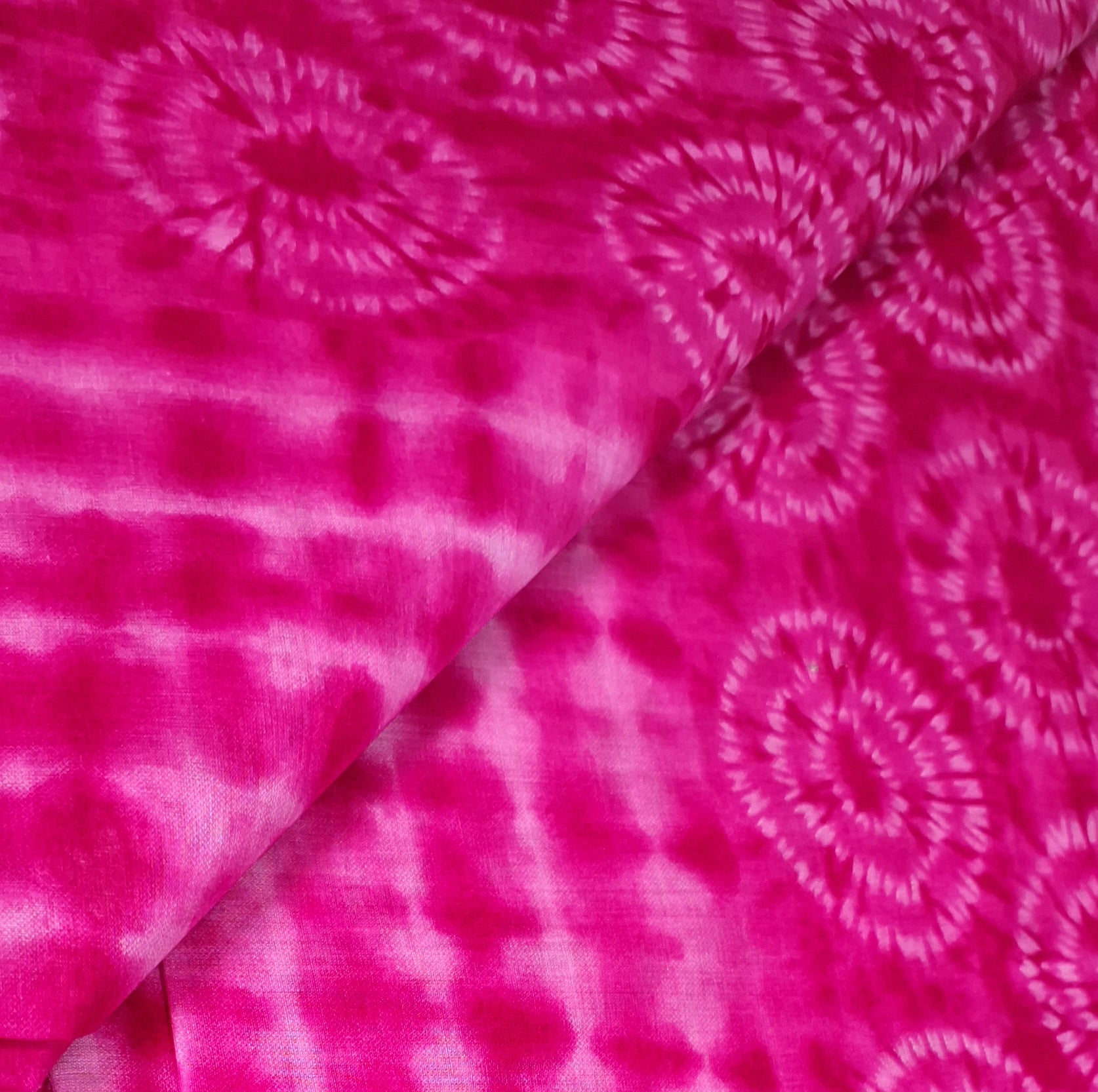 Pink Hand Tie & Dye Printed Pure Cotton Saree with Border