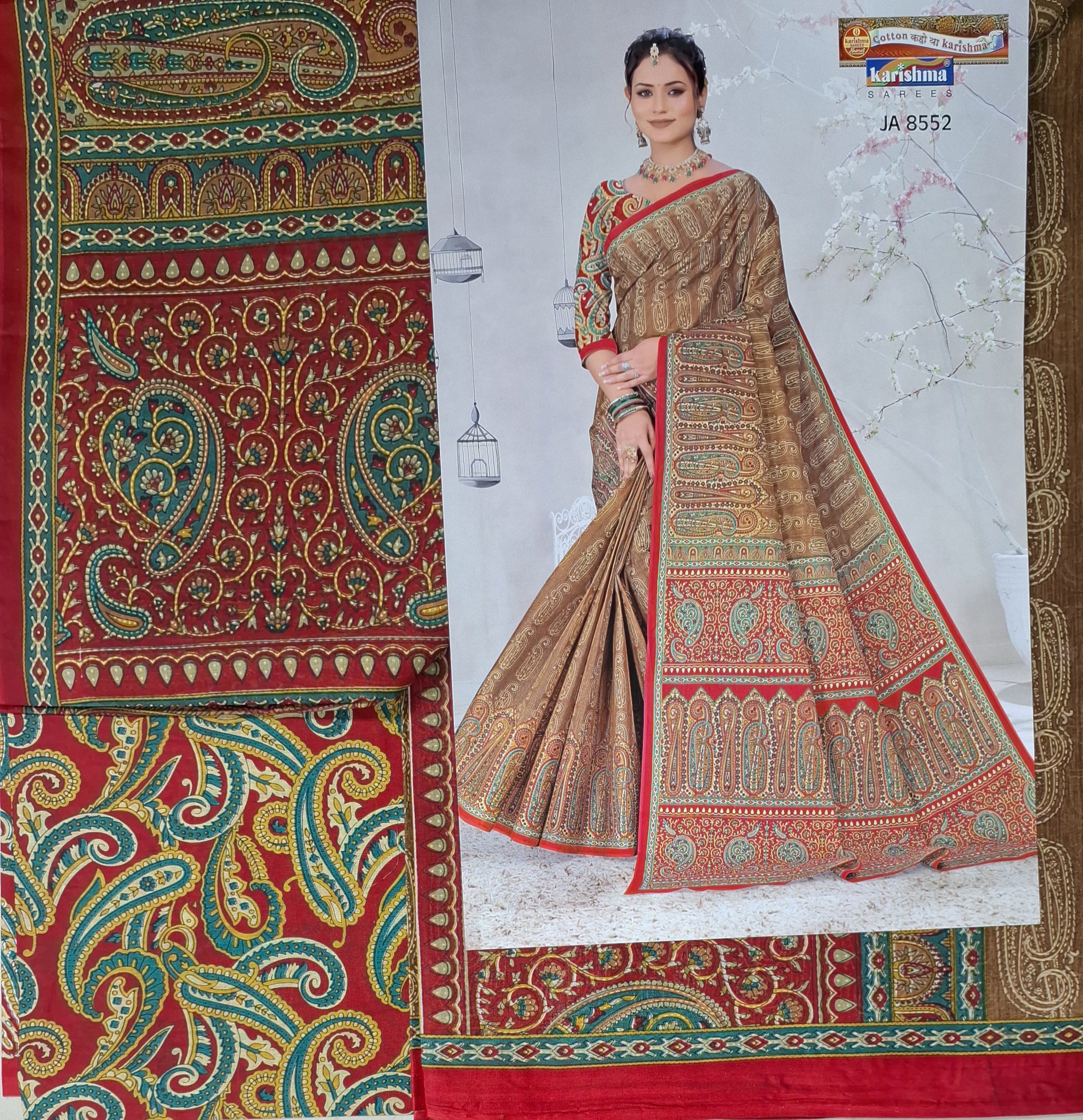 Brown Designer Ethnic Printed Mulmul Pure Cotton Saree with Fancy Blouse