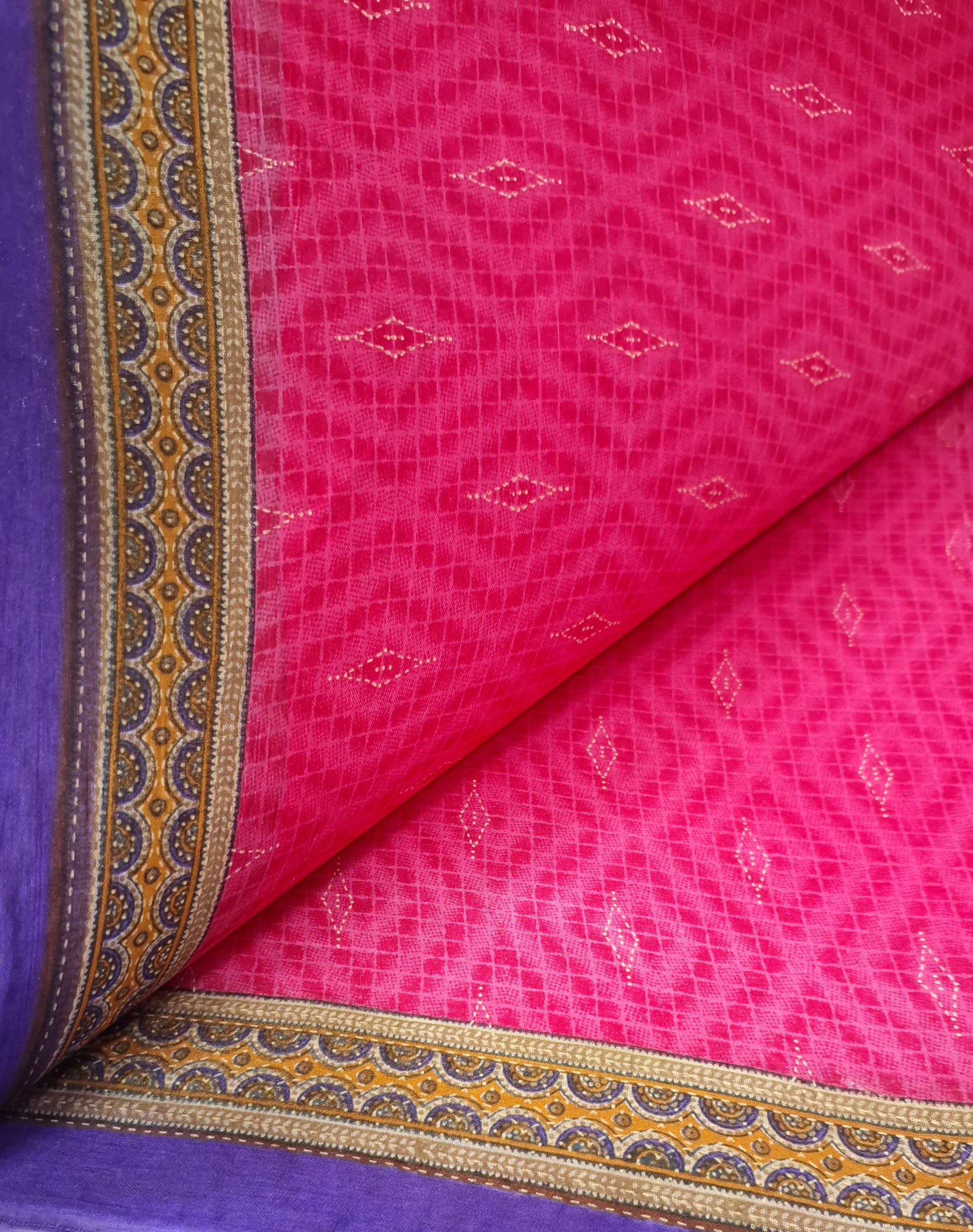 Pink Designer Ethnic Printed Mulmul Pure Cotton Saree with Fancy Blouse