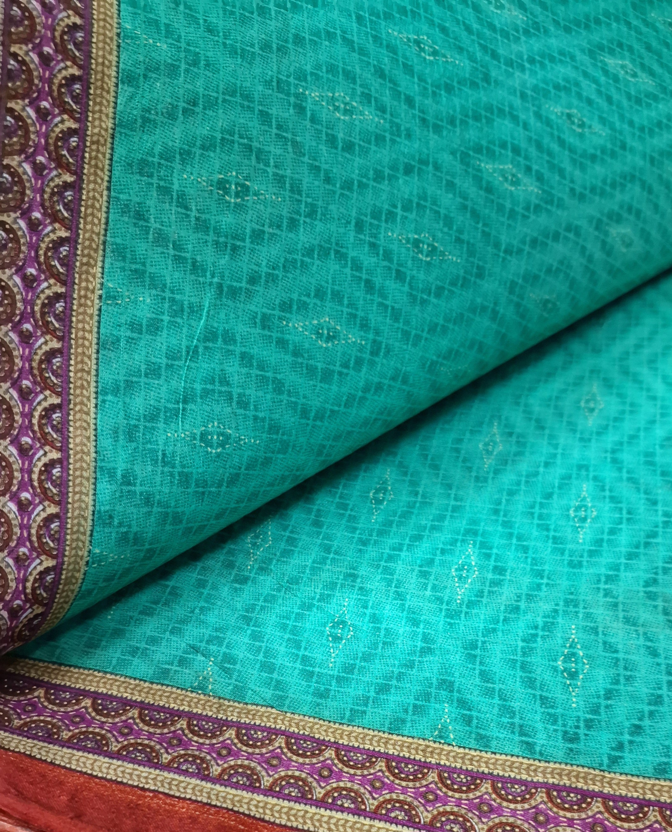 Teal Designer Ethnic Printed Mulmul Pure Cotton Saree with Fancy Blouse