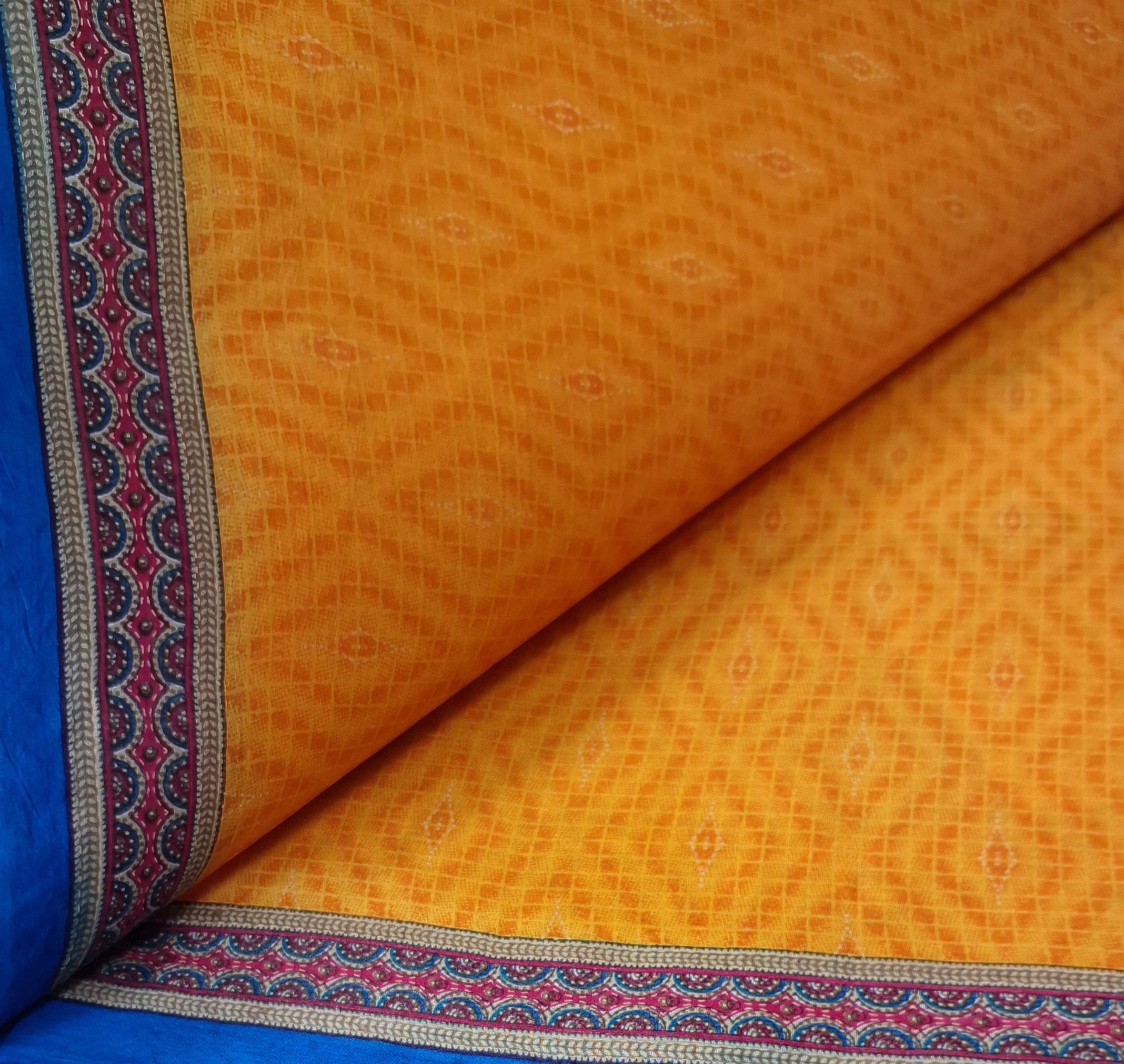 Yellow Designer Ethnic Printed Mulmul Pure Cotton Saree with Fancy Blouse