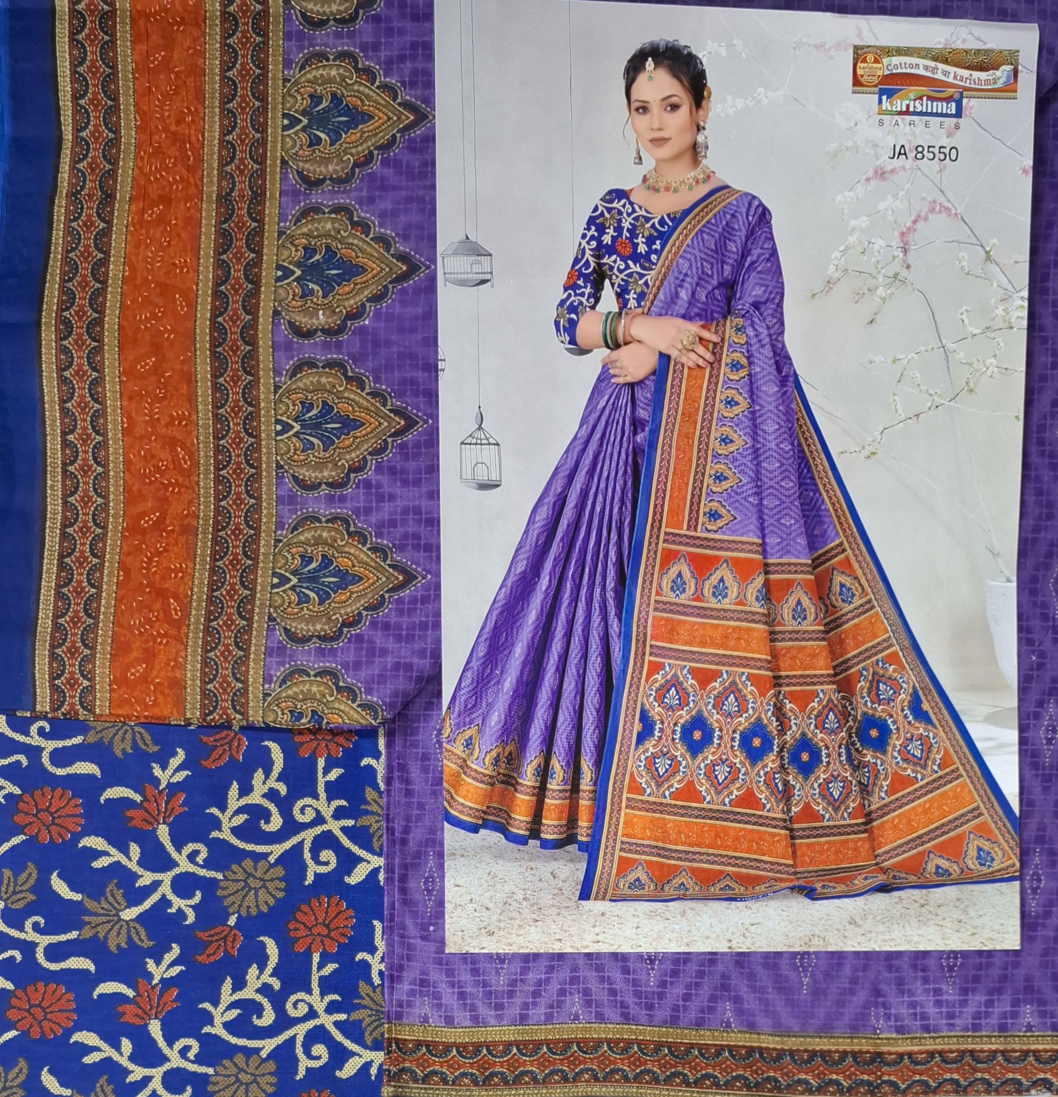 Purple Designer Ethnic Printed Mulmul Pure Cotton Saree with Fancy Blouse