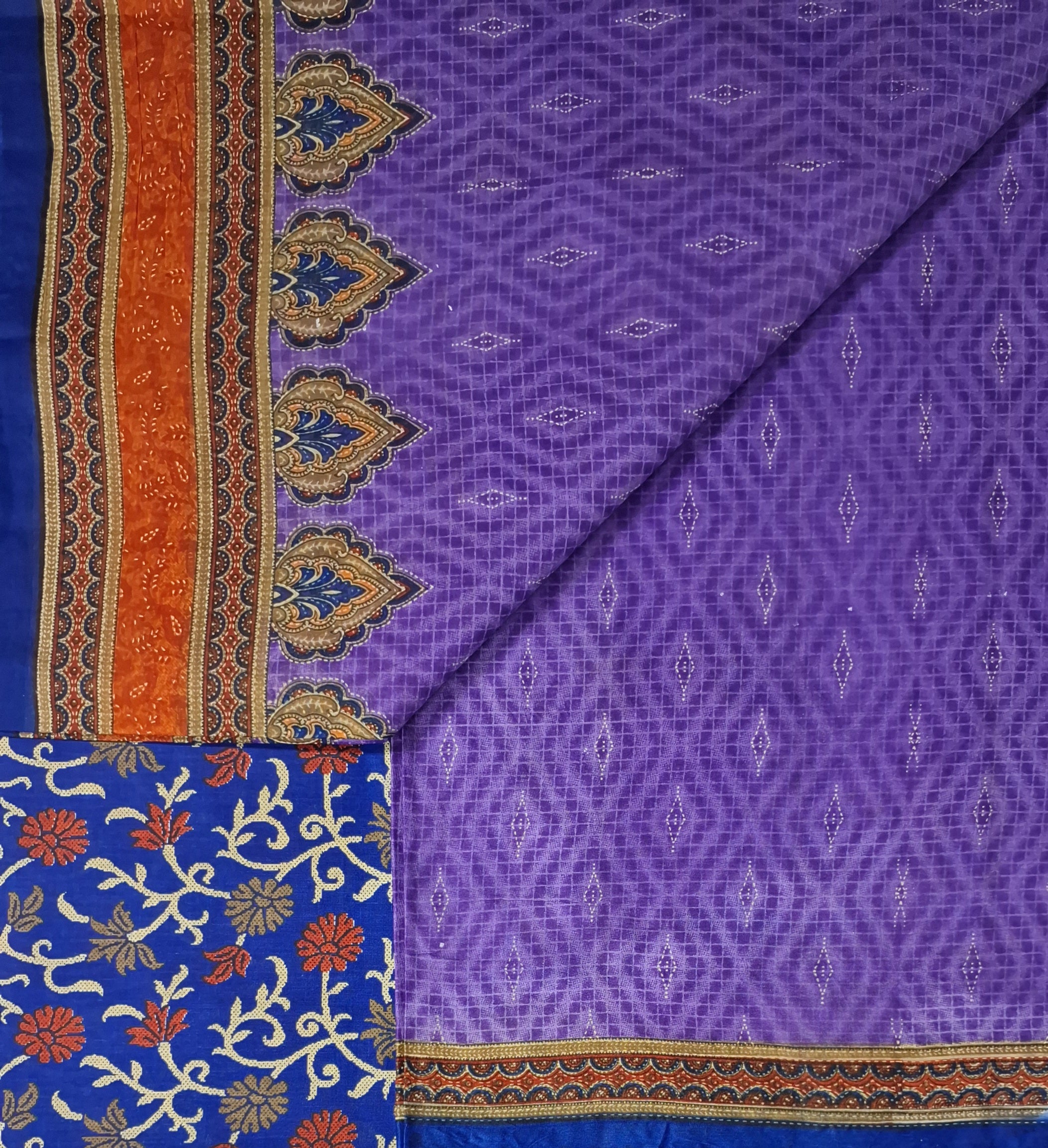 Purple Designer Ethnic Printed Mulmul Pure Cotton Saree with Fancy Blouse