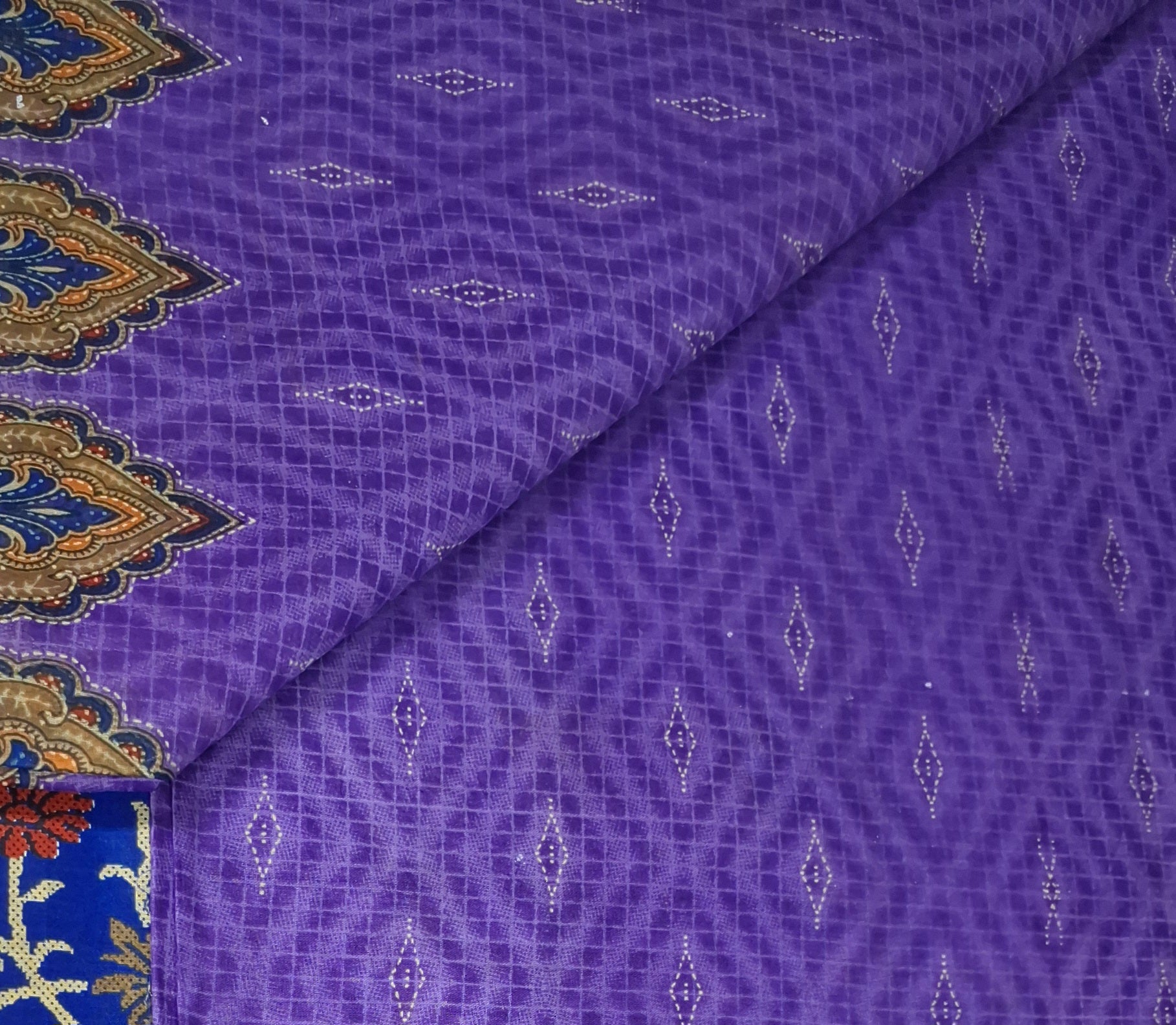 Purple Designer Ethnic Printed Mulmul Pure Cotton Saree with Fancy Blouse