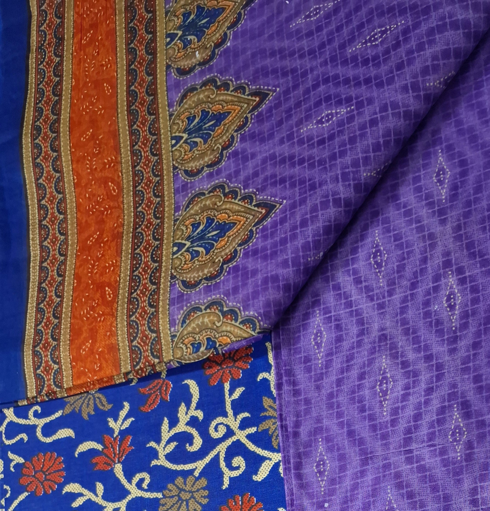 Purple Designer Ethnic Printed Mulmul Pure Cotton Saree with Fancy Blouse