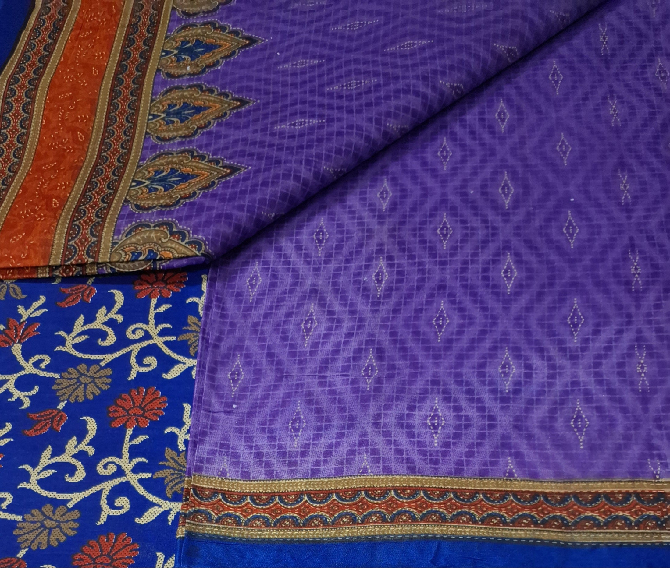 Purple Designer Ethnic Printed Mulmul Pure Cotton Saree with Fancy Blouse