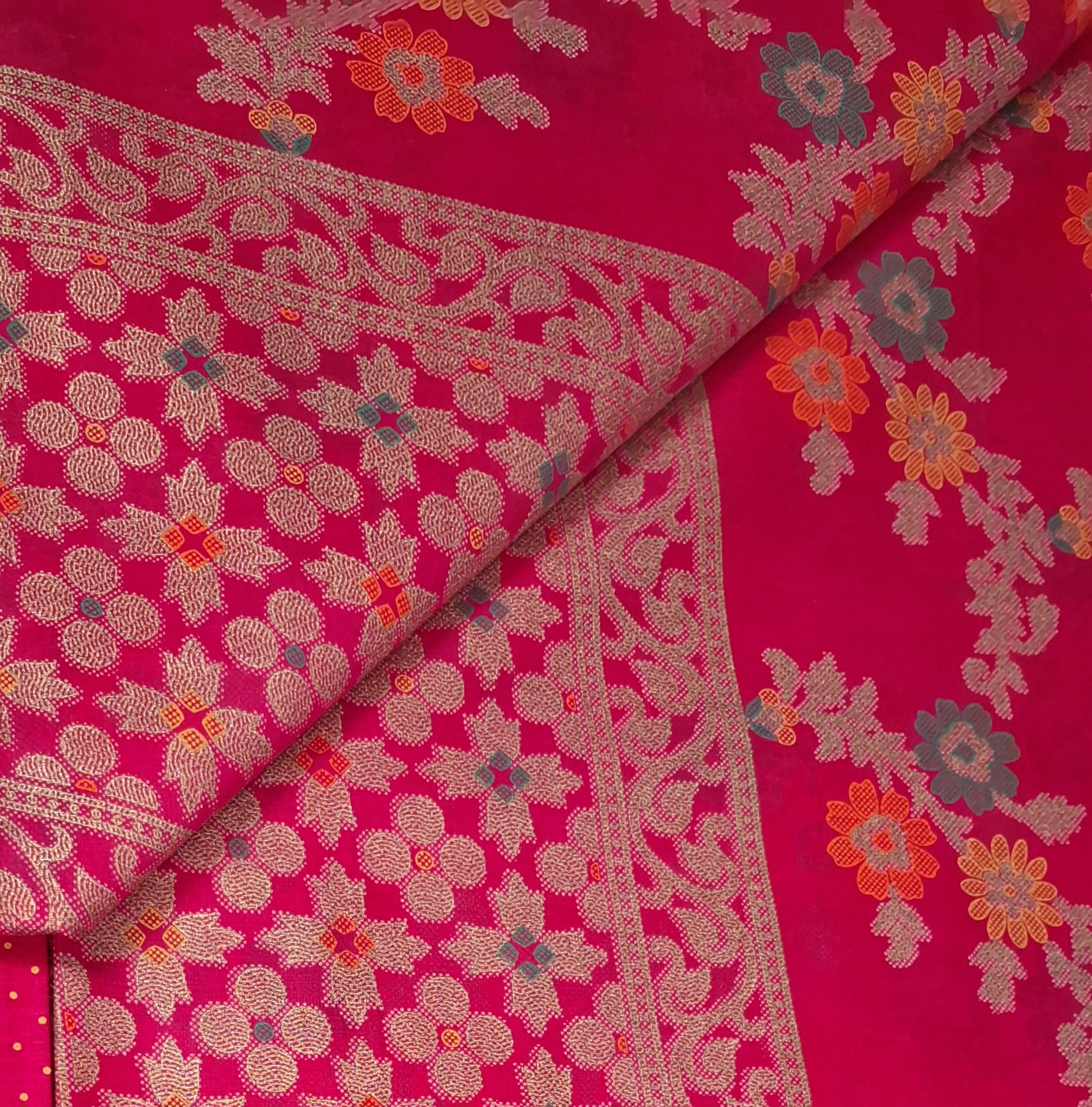 Pink Wedding Zari Design Heavy Festive Jamewar Style Printed Pure Cotton Saree