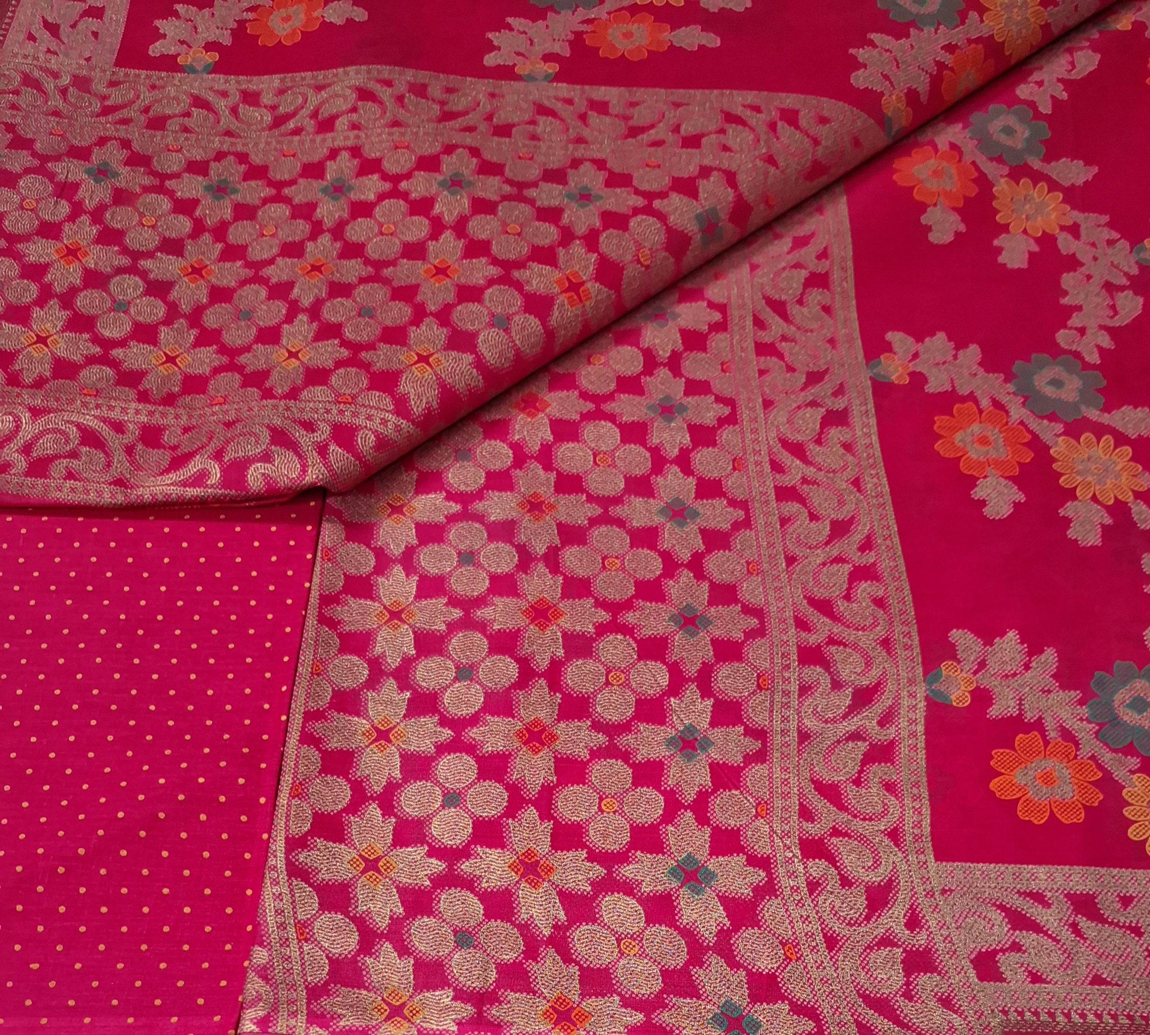 Pink Wedding Zari Design Heavy Festive Jamewar Style Printed Pure Cotton Saree