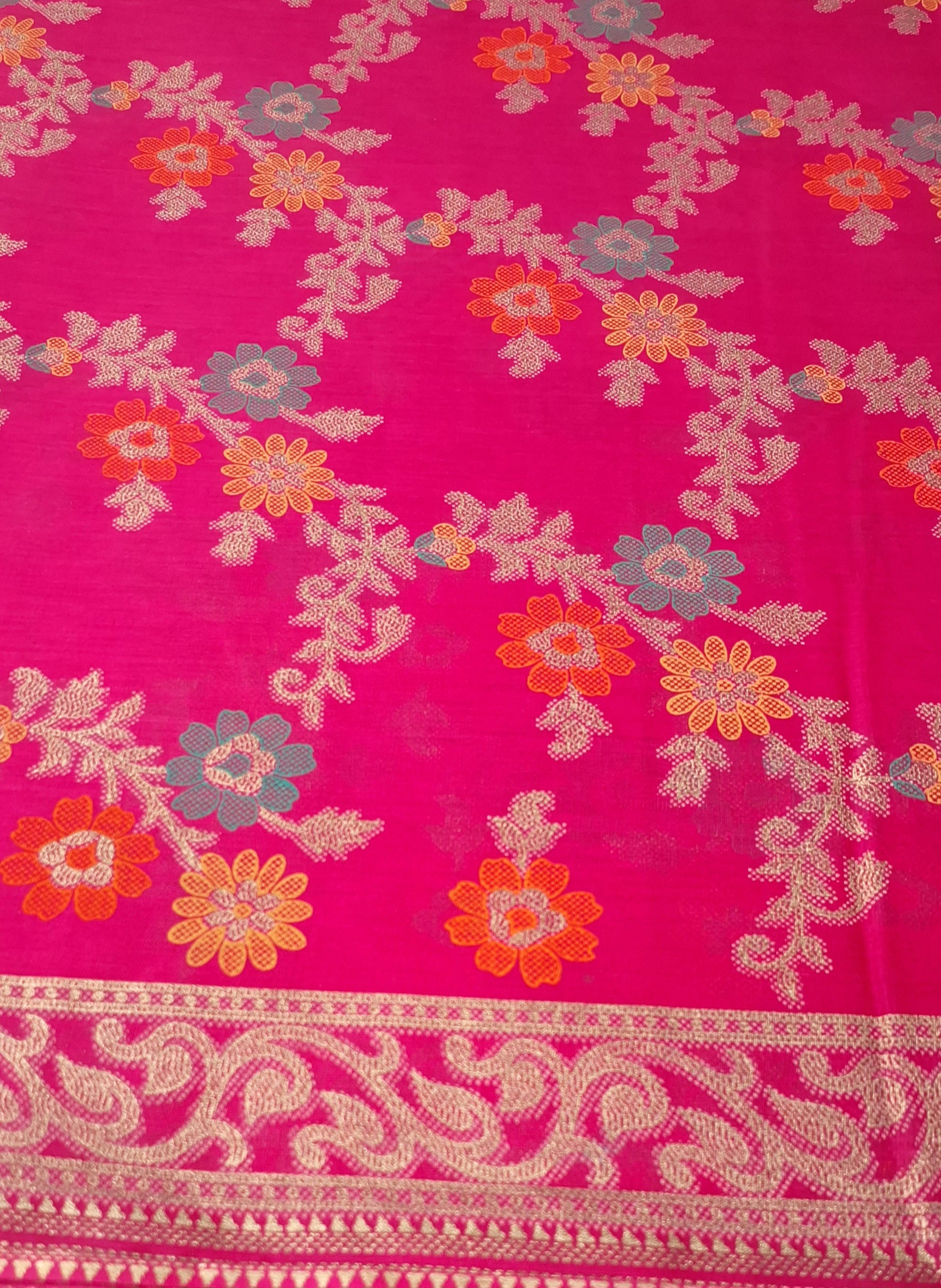 Pink Wedding Zari Design Heavy Festive Jamewar Style Printed Pure Cotton Saree