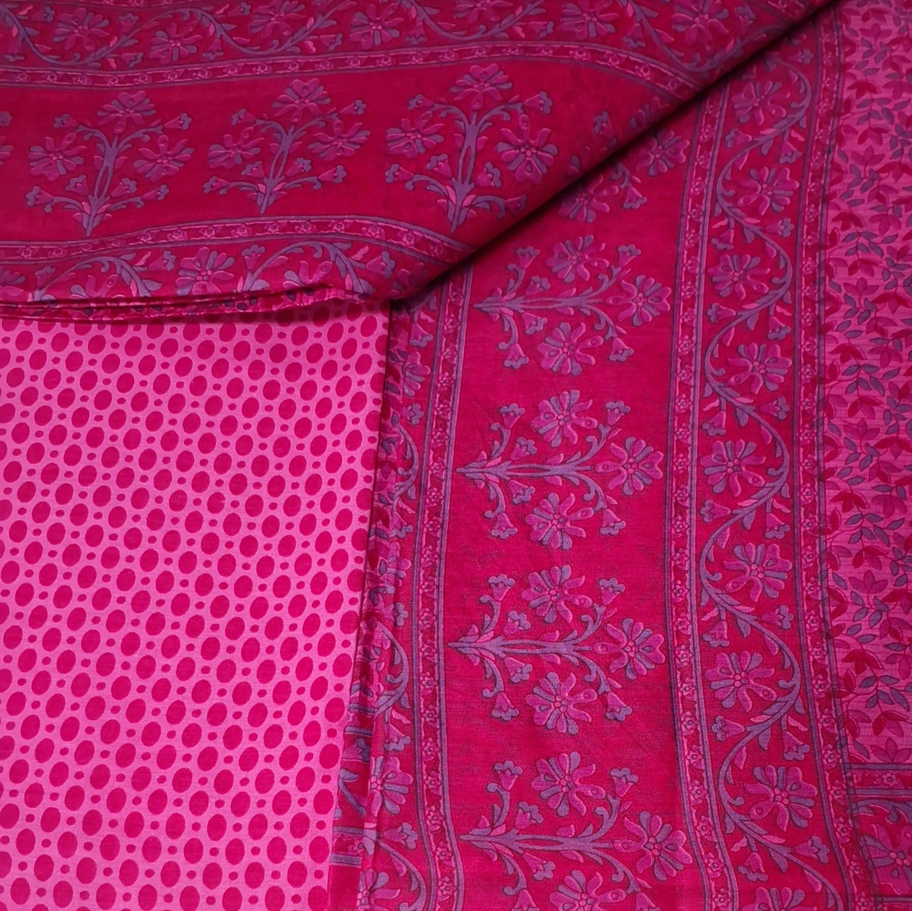 Pink Floral Garden Printed Mulmul Pure Cotton Everyday Work Wear Saree