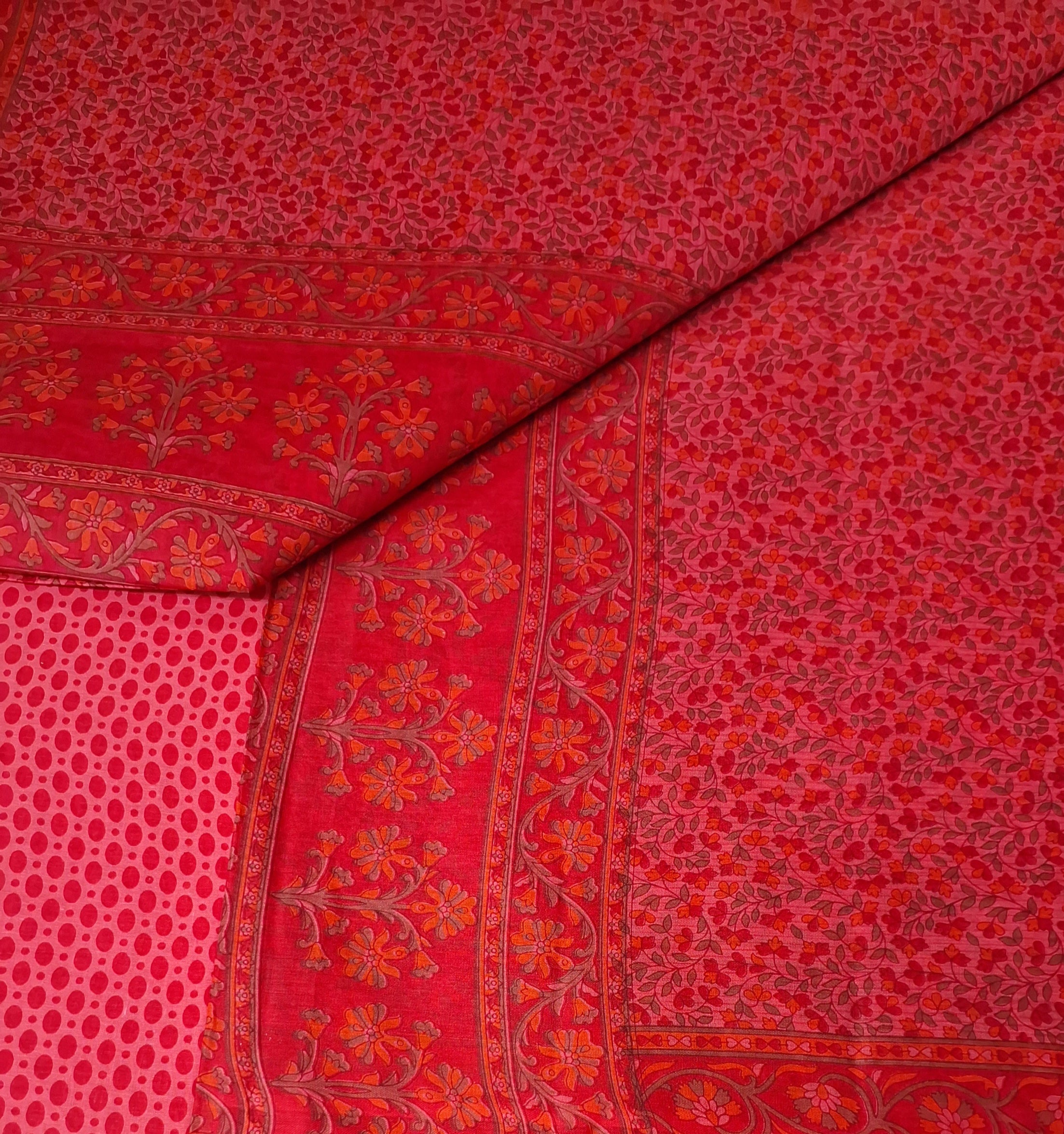 Red Floral Garden Printed Mulmul Pure Cotton Everyday Work Wear Saree