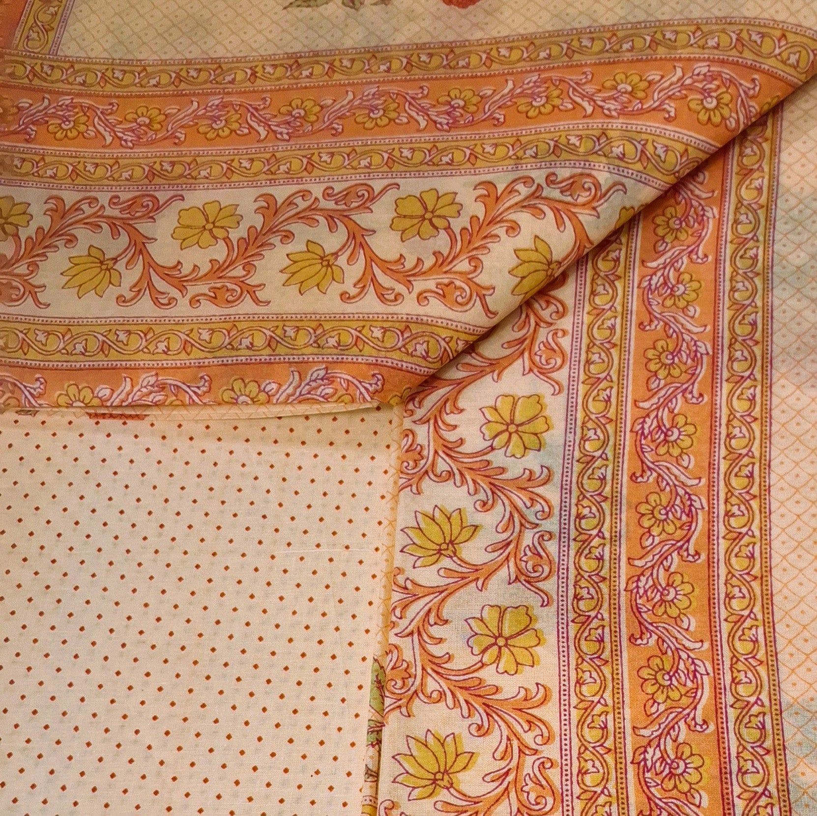 Orange Pastel Sanganeri Floral Design Printed Pure Soft Malai Cotton Saree