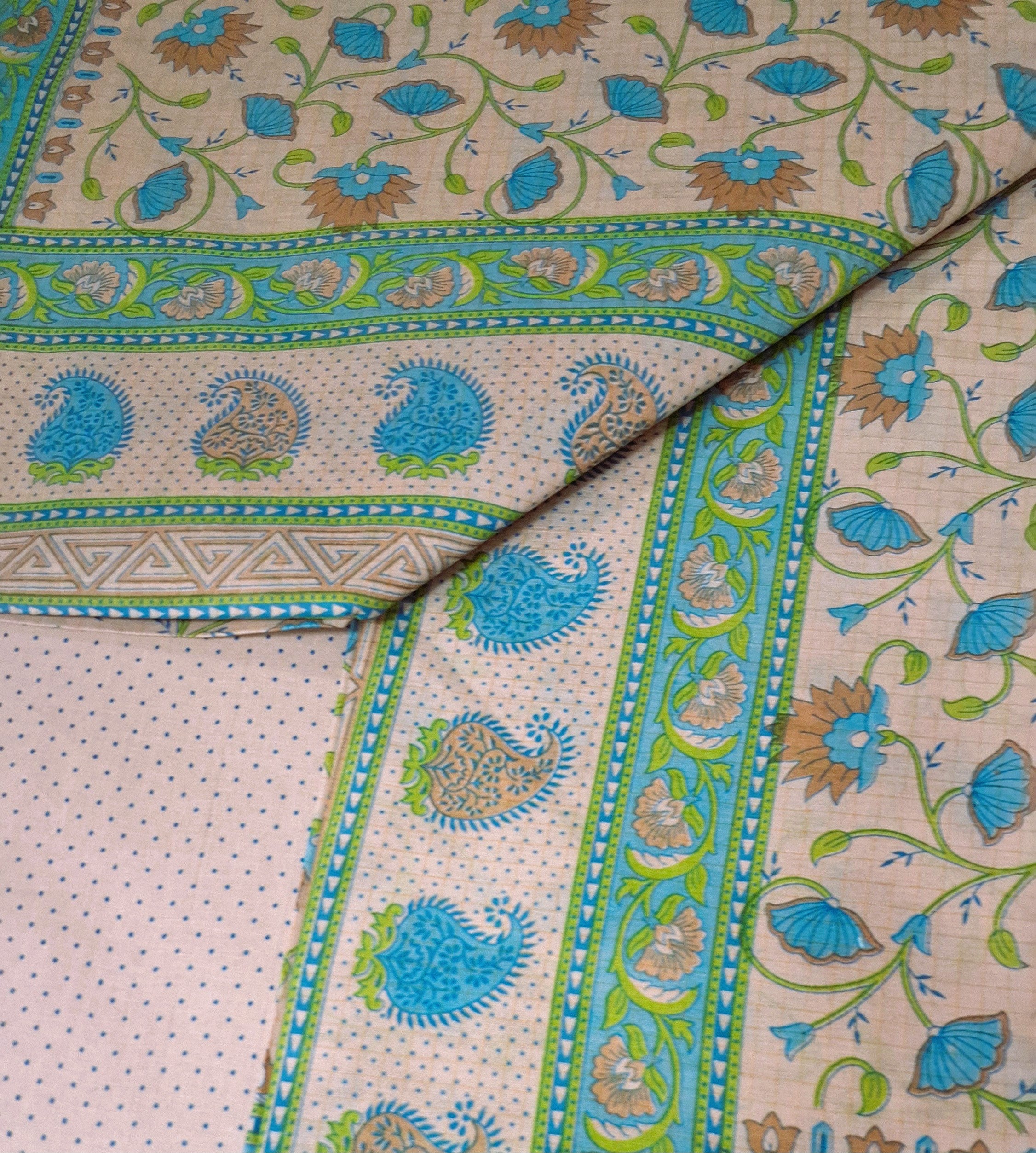 Beige Pastel Sanganeri Floral Design Printed Pure Soft Malai Cotton Saree