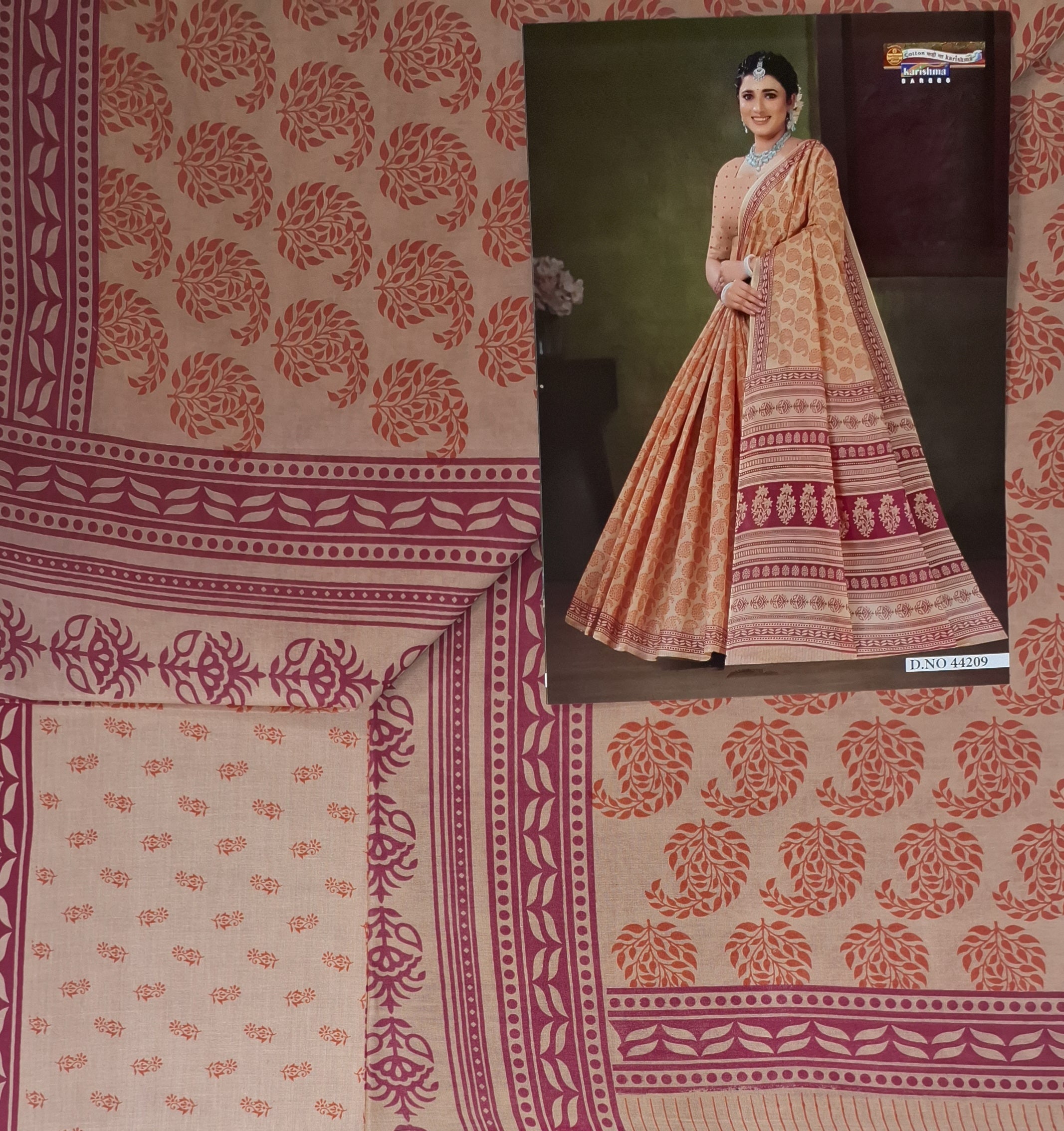 Brown Pastel Sanganeri Floral Design Printed Pure Soft Malai Cotton Saree