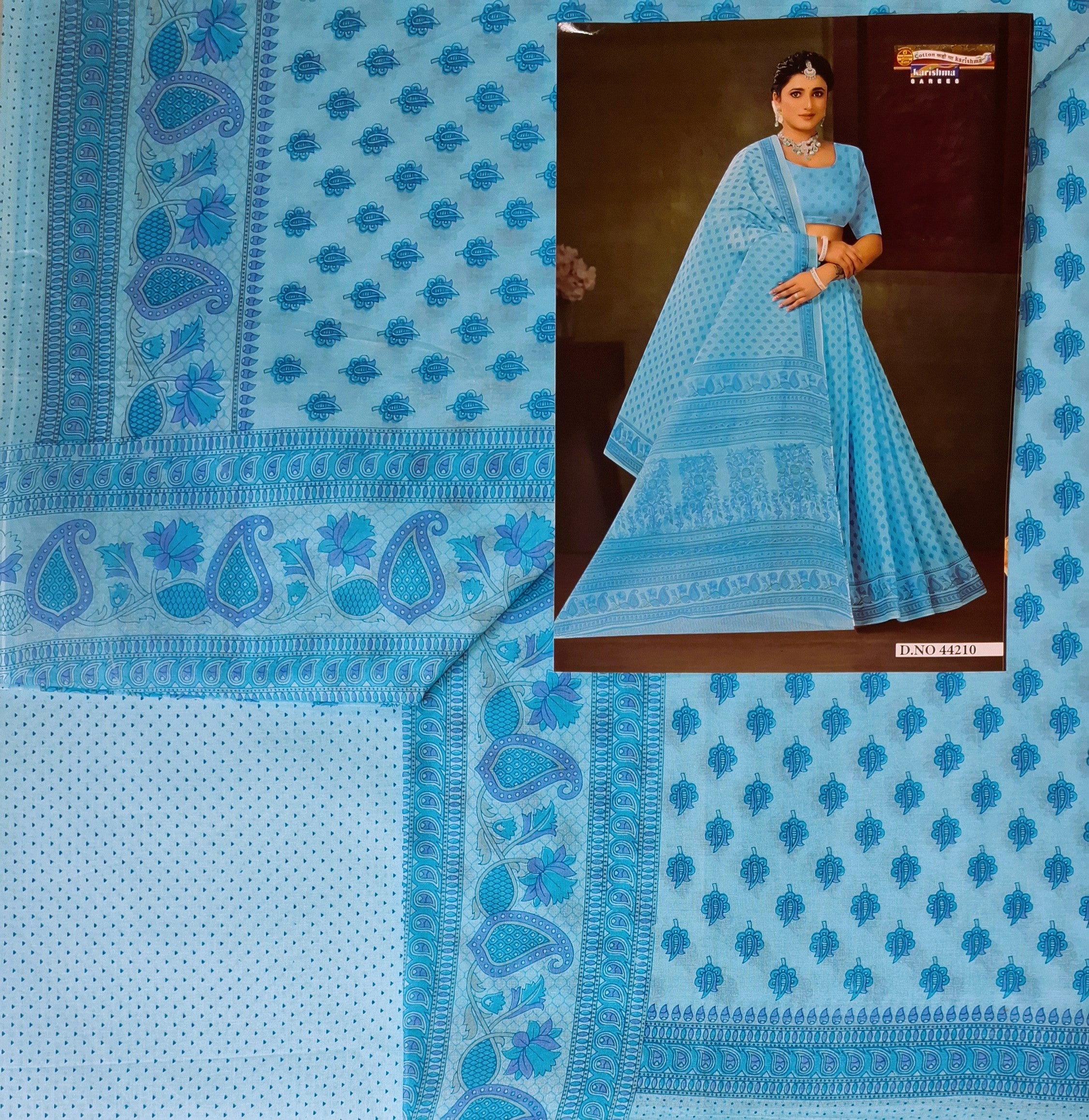 Blue Pastel Sanganeri Floral Design Printed Pure Soft Malai Cotton Saree