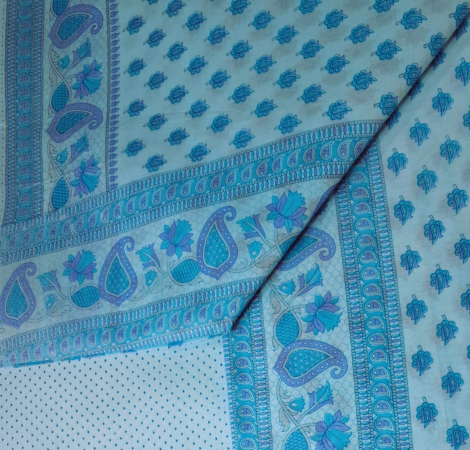 Blue Pastel Sanganeri Floral Design Printed Pure Soft Malai Cotton Saree