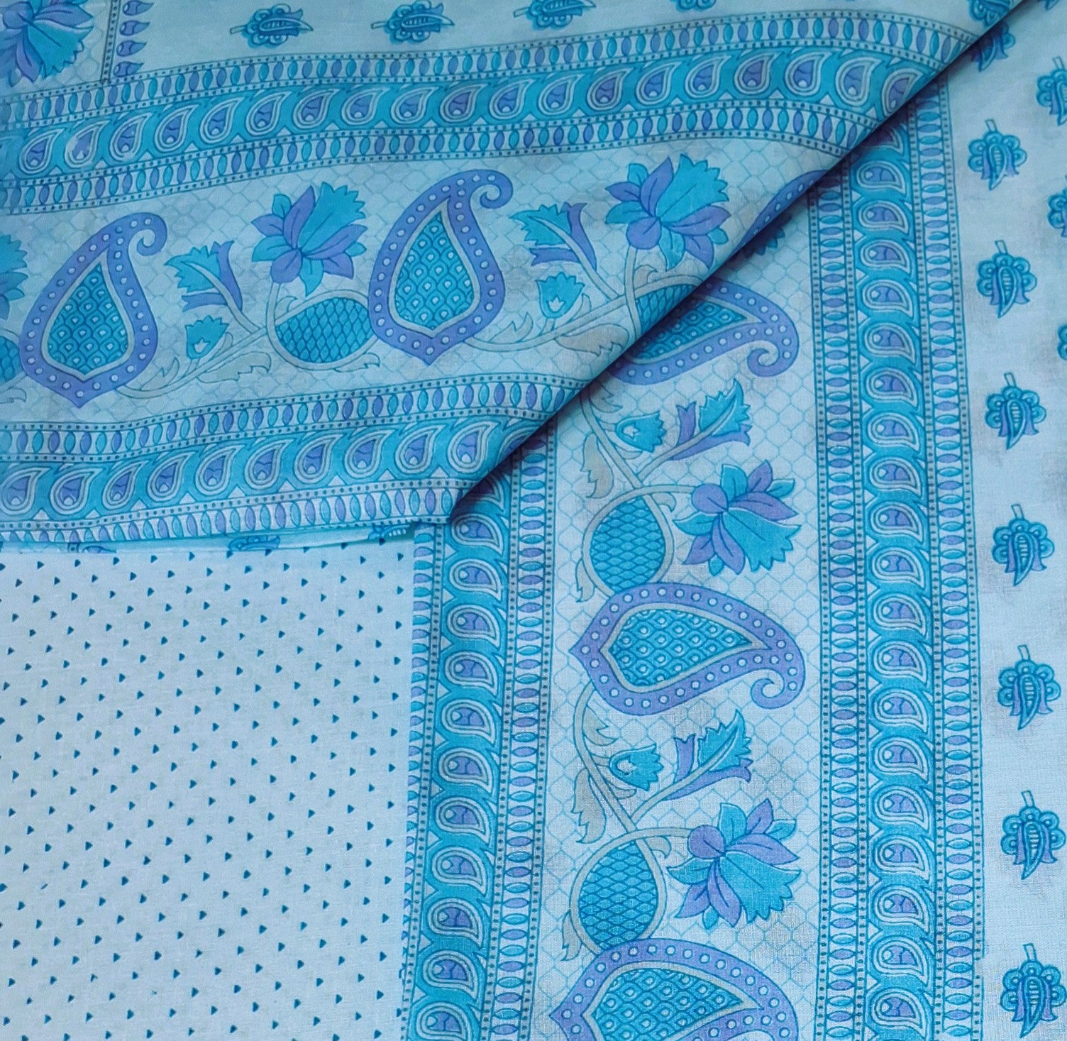 Blue Pastel Sanganeri Floral Design Printed Pure Soft Malai Cotton Saree