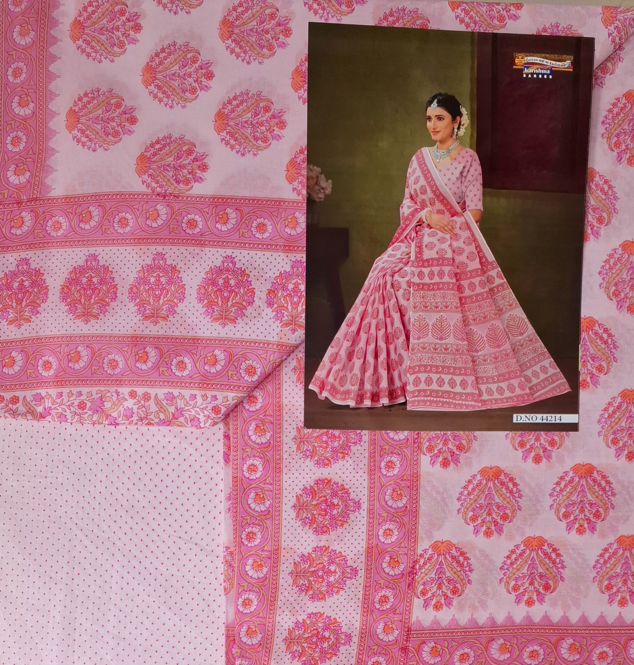 Pink Pastel Sanganeri Floral Design Printed Pure Soft Malai Cotton Saree