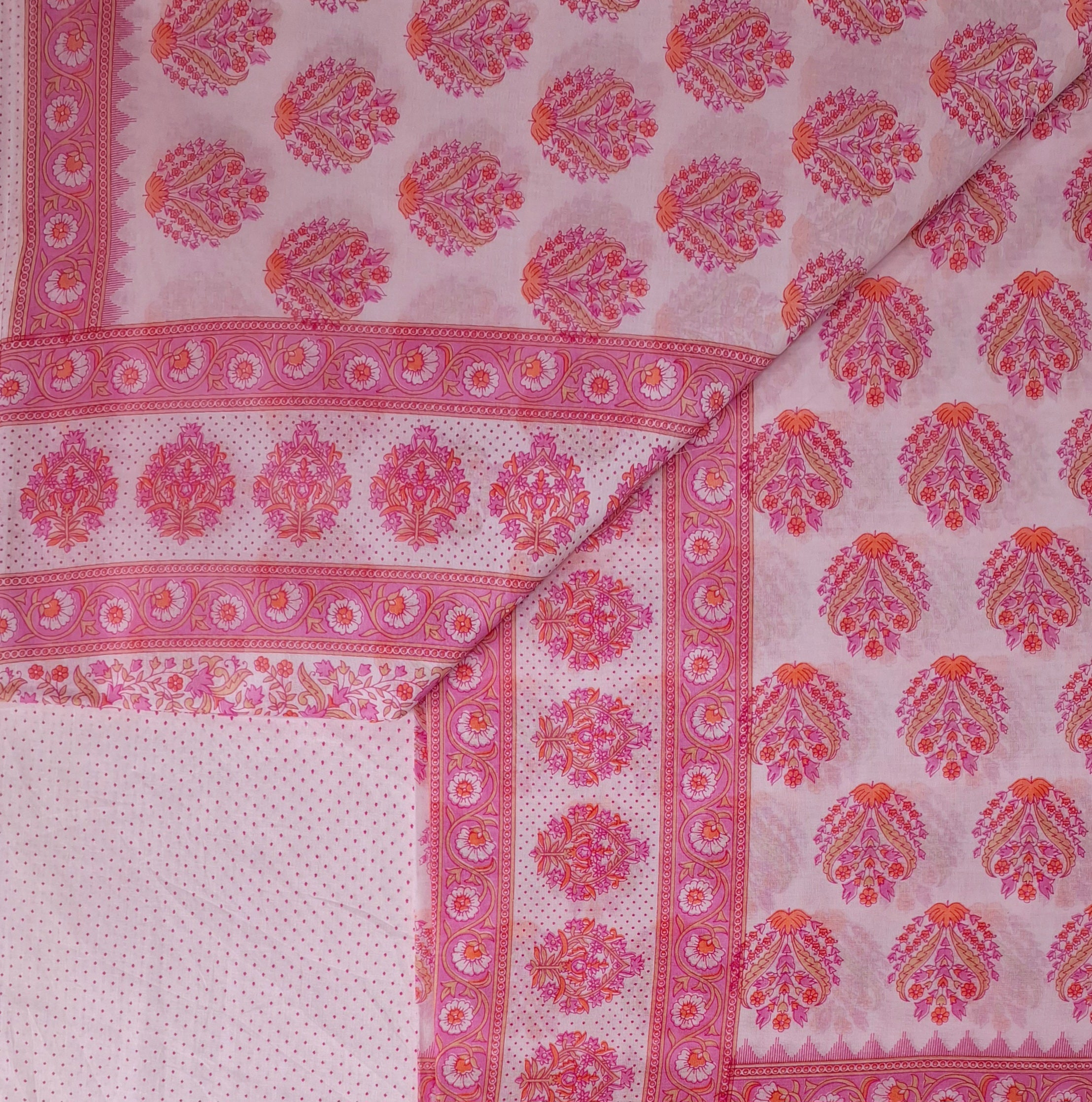 Pink Pastel Sanganeri Floral Design Printed Pure Soft Malai Cotton Saree