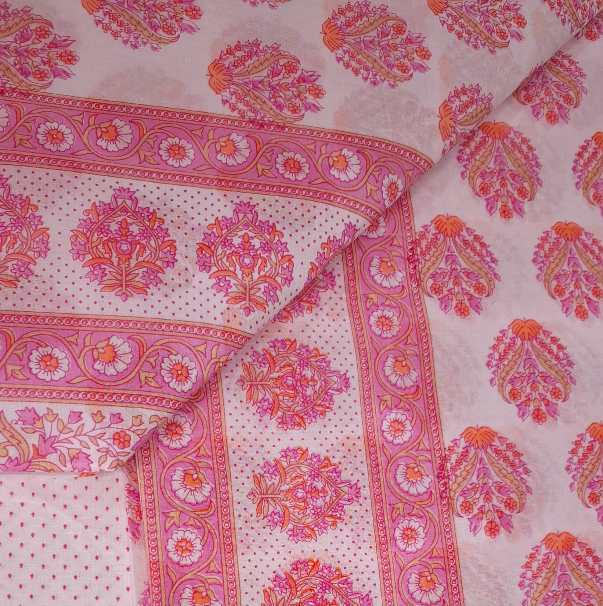 Pink Pastel Sanganeri Floral Design Printed Pure Soft Malai Cotton Saree