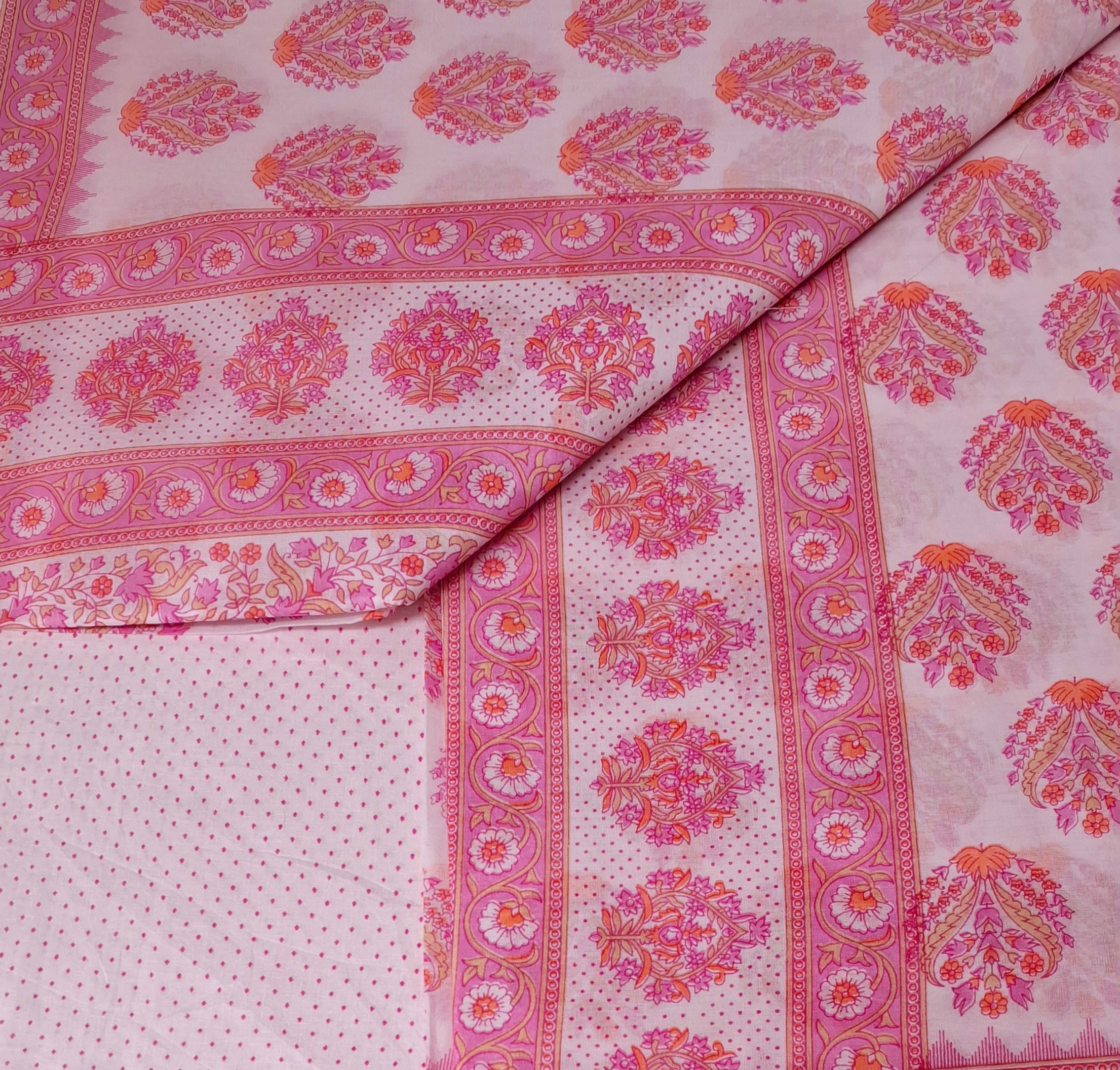 Pink Pastel Sanganeri Floral Design Printed Pure Soft Malai Cotton Saree