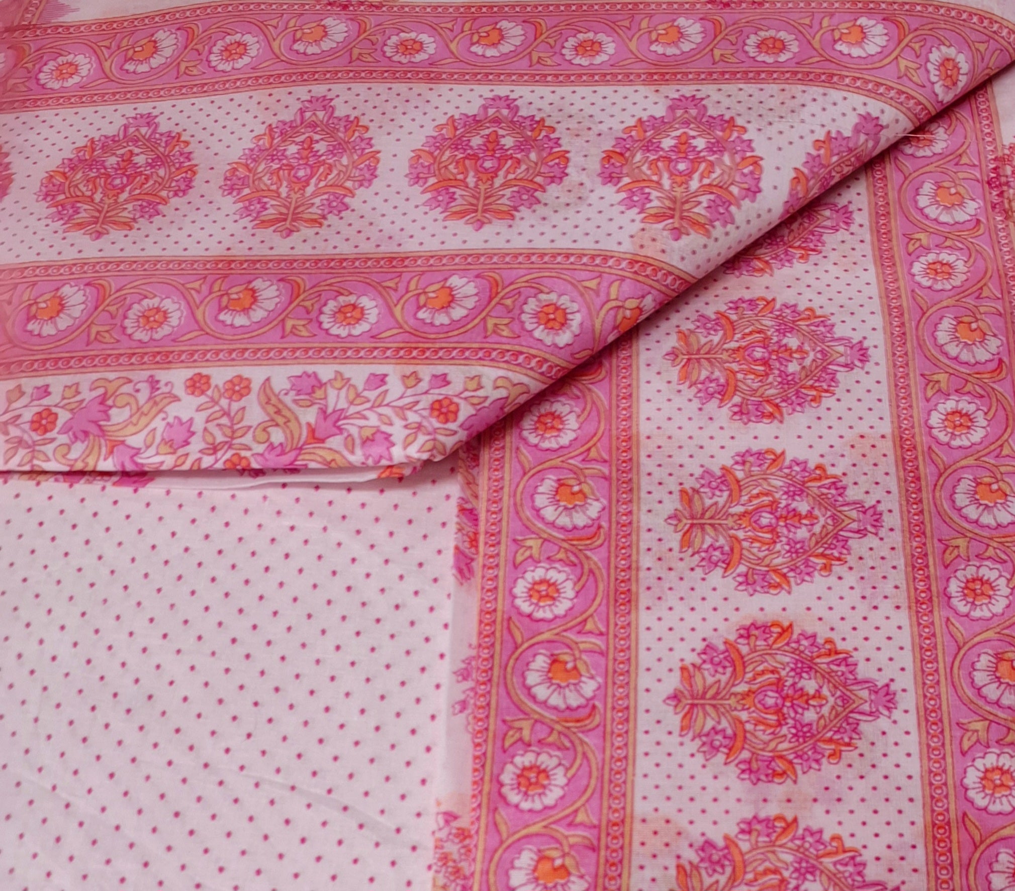 Pink Pastel Sanganeri Floral Design Printed Pure Soft Malai Cotton Saree