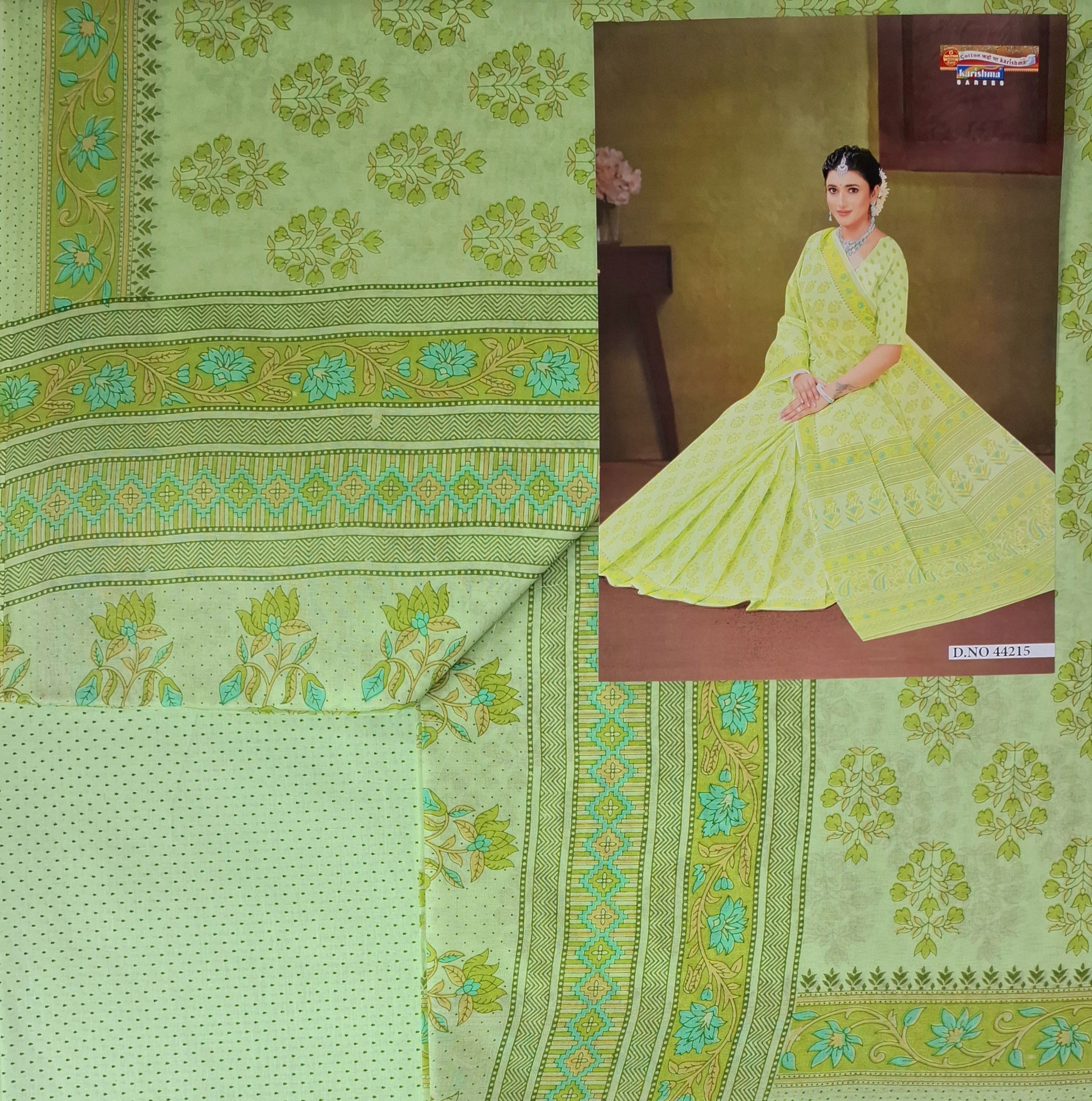 Lime Pastel Sanganeri Floral Design Printed Pure Soft Malai Cotton Saree