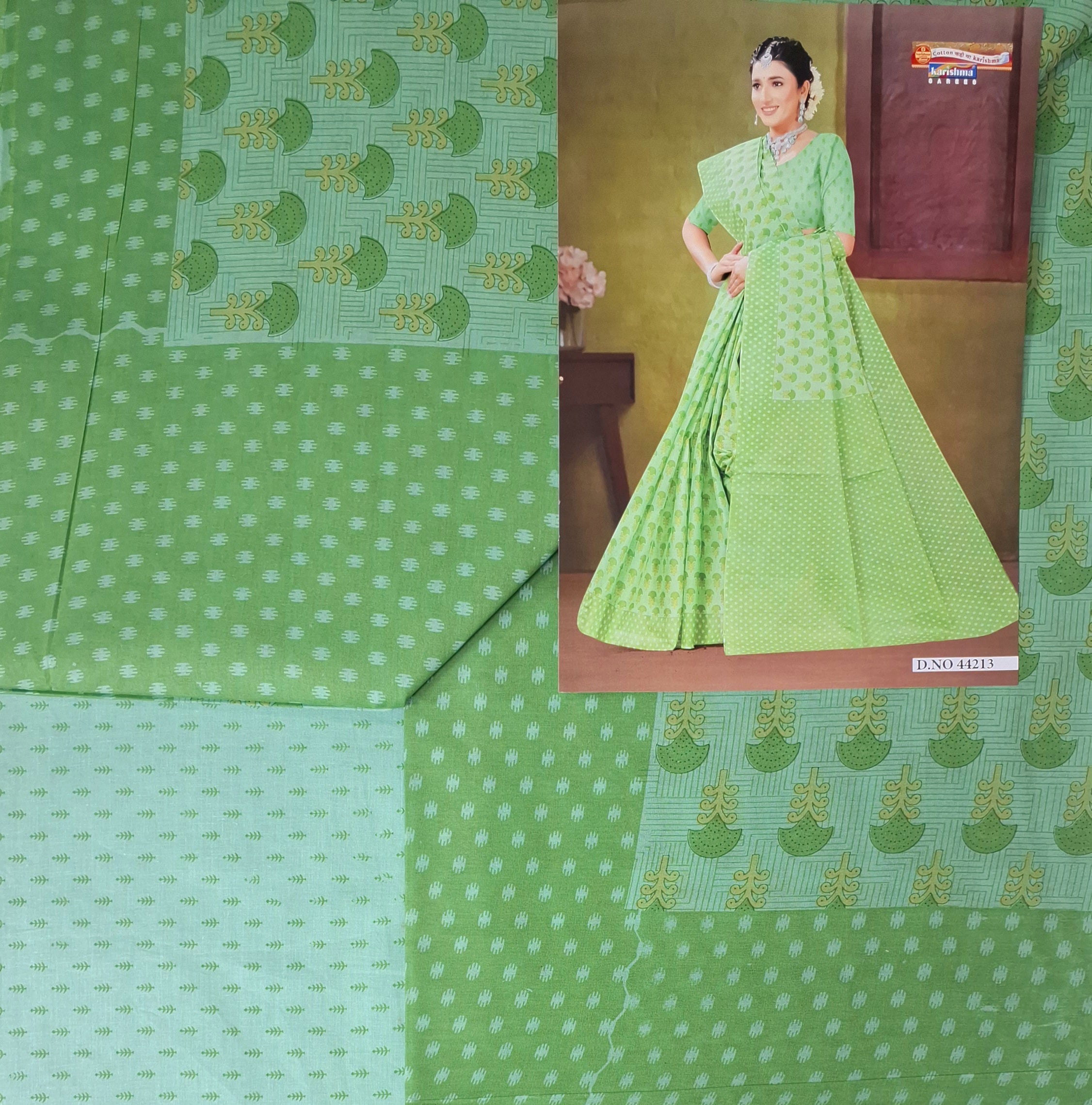 Green Pastel Sanganeri Floral Design Printed Pure Soft Malai Cotton Saree