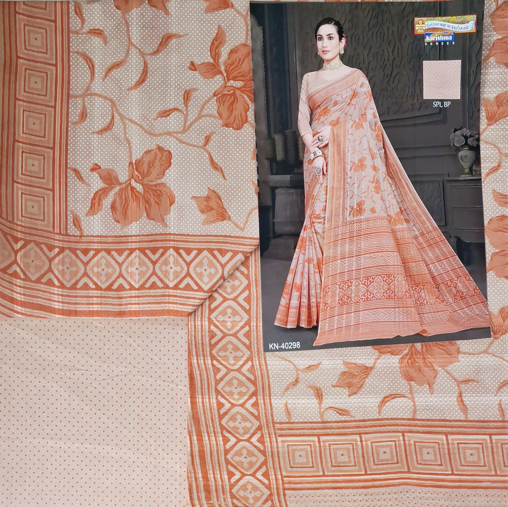 Brown Pastel Colour Flower Design Printed Pure Soft Malai Cotton Saree