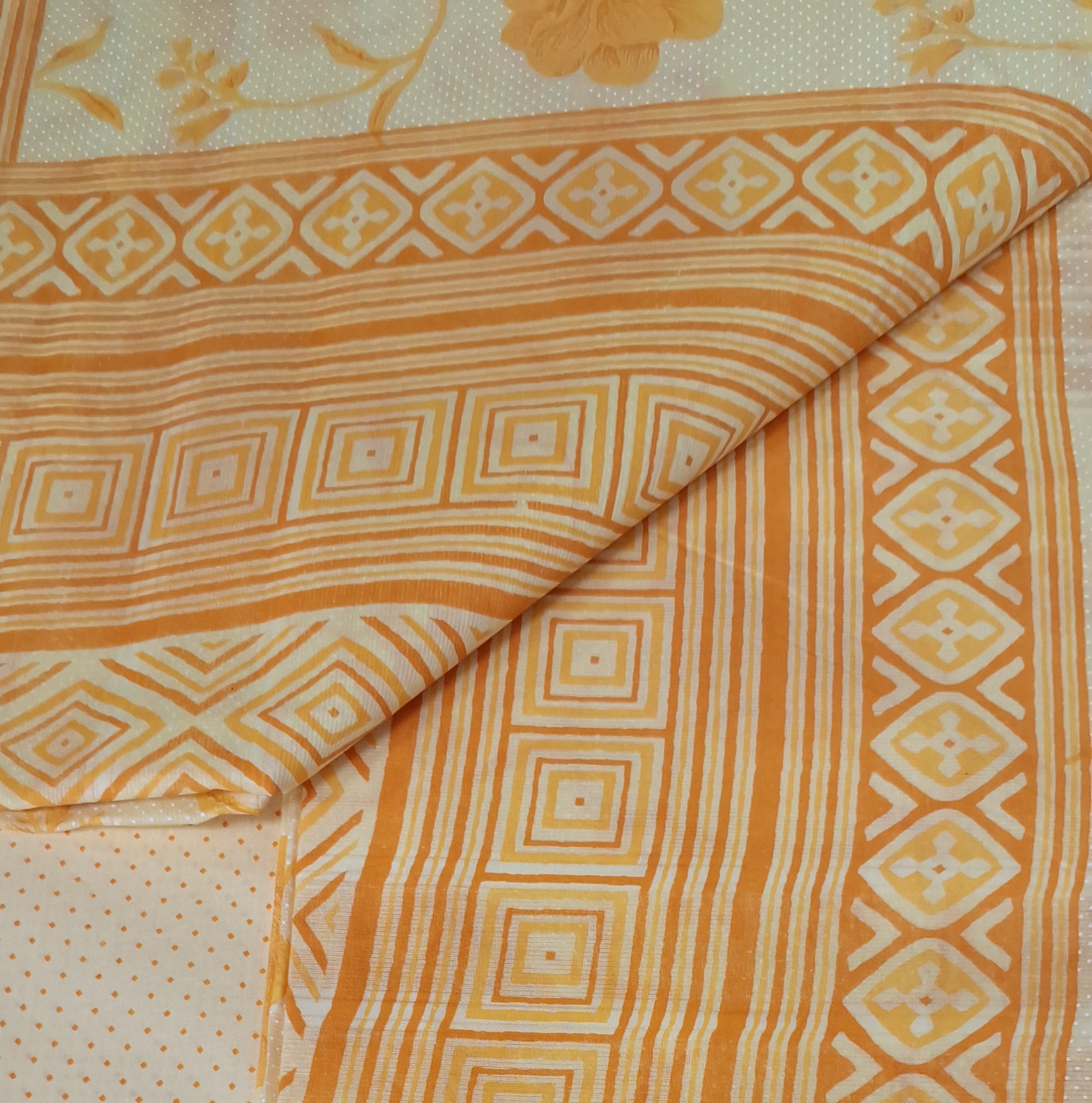 Yellow Pastel Colour Flower Design Printed Pure Soft Malai Cotton Saree