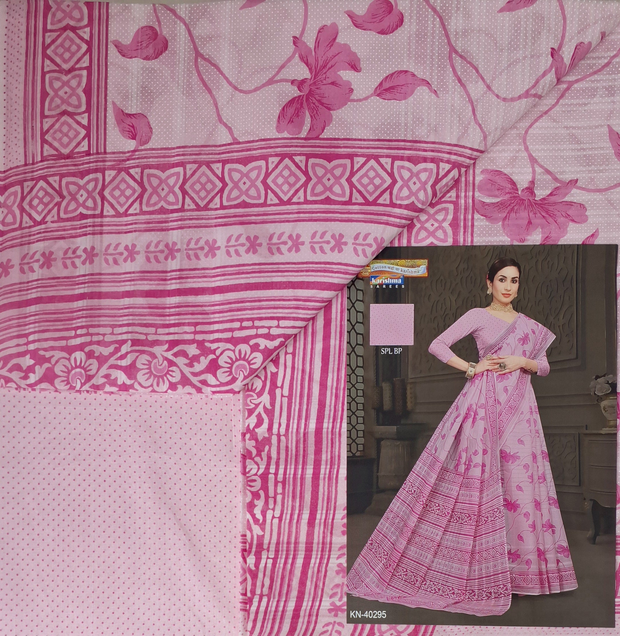 Pink Pastel Colour Flower Design Printed Pure Soft Malai Cotton Saree