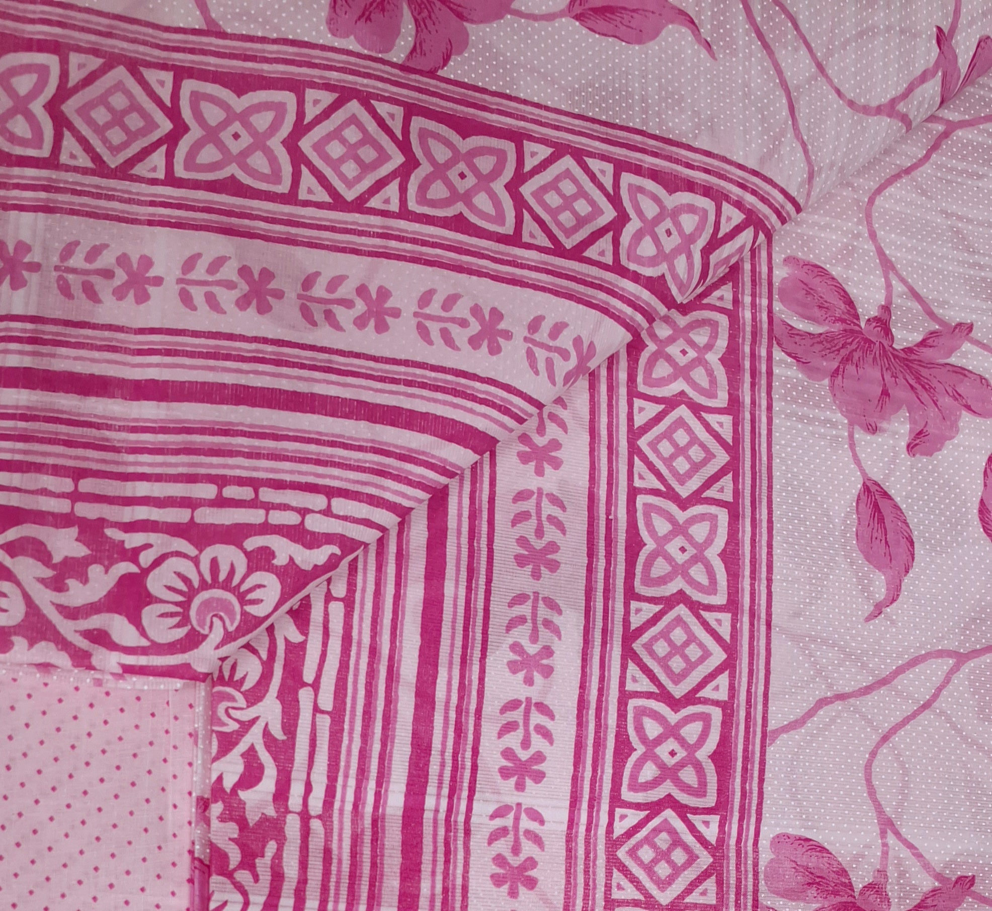 Pink Pastel Colour Flower Design Printed Pure Soft Malai Cotton Saree