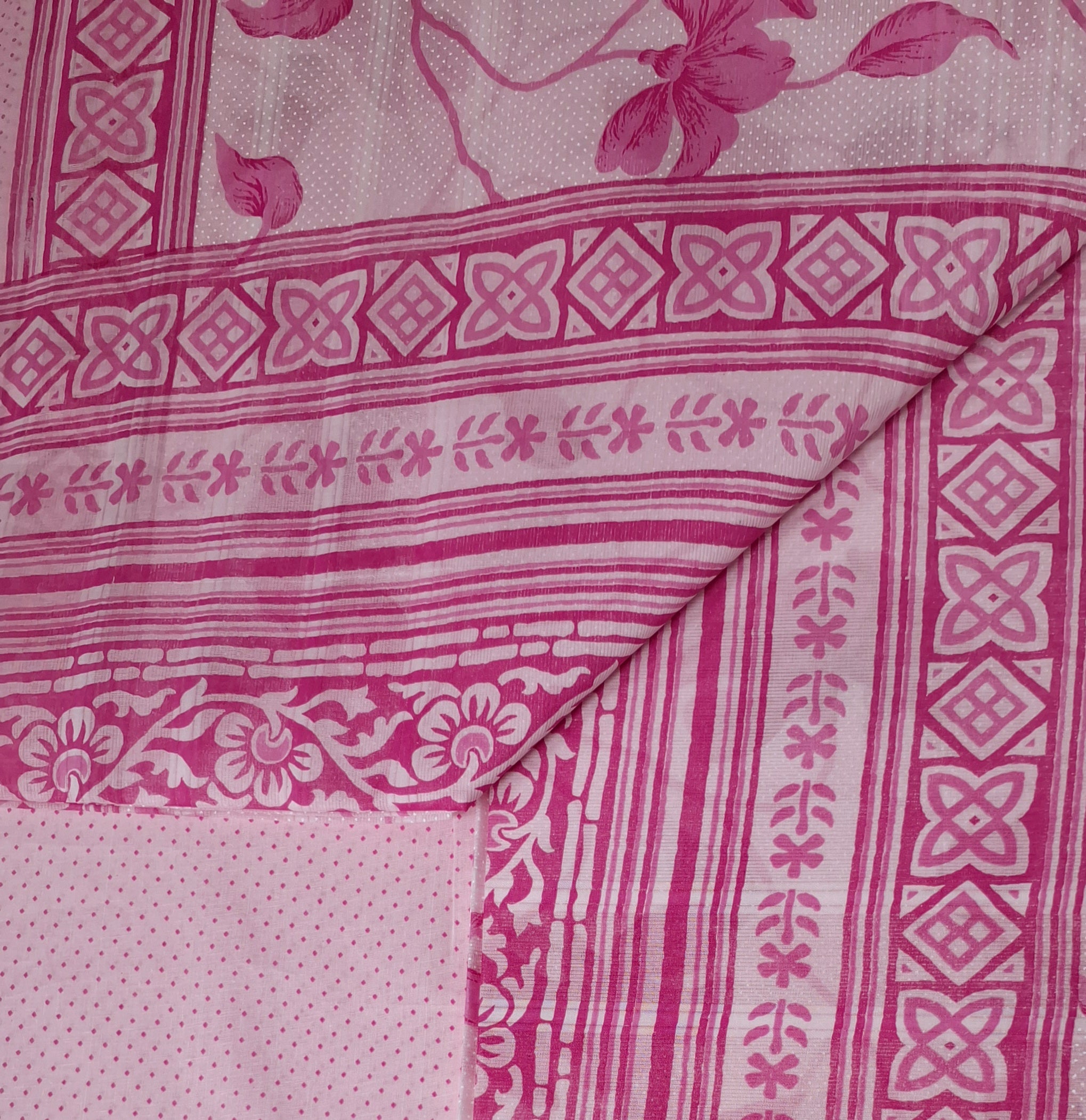 Pink Pastel Colour Flower Design Printed Pure Soft Malai Cotton Saree