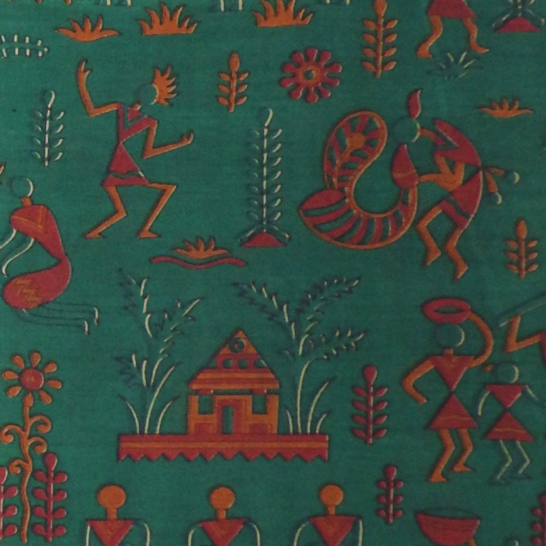 Green Traditional Warli Design Printed Pure Mulmul Cotton Saree - Shop Karishma
