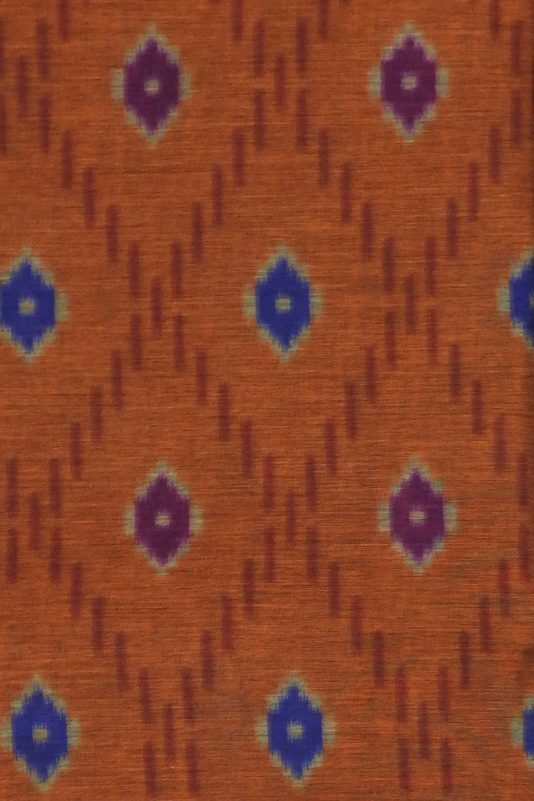Orange Teal Traditional Ikat Pattern Design Printed Pure Soft Muslin Cotton Saree - Shop Karishma
