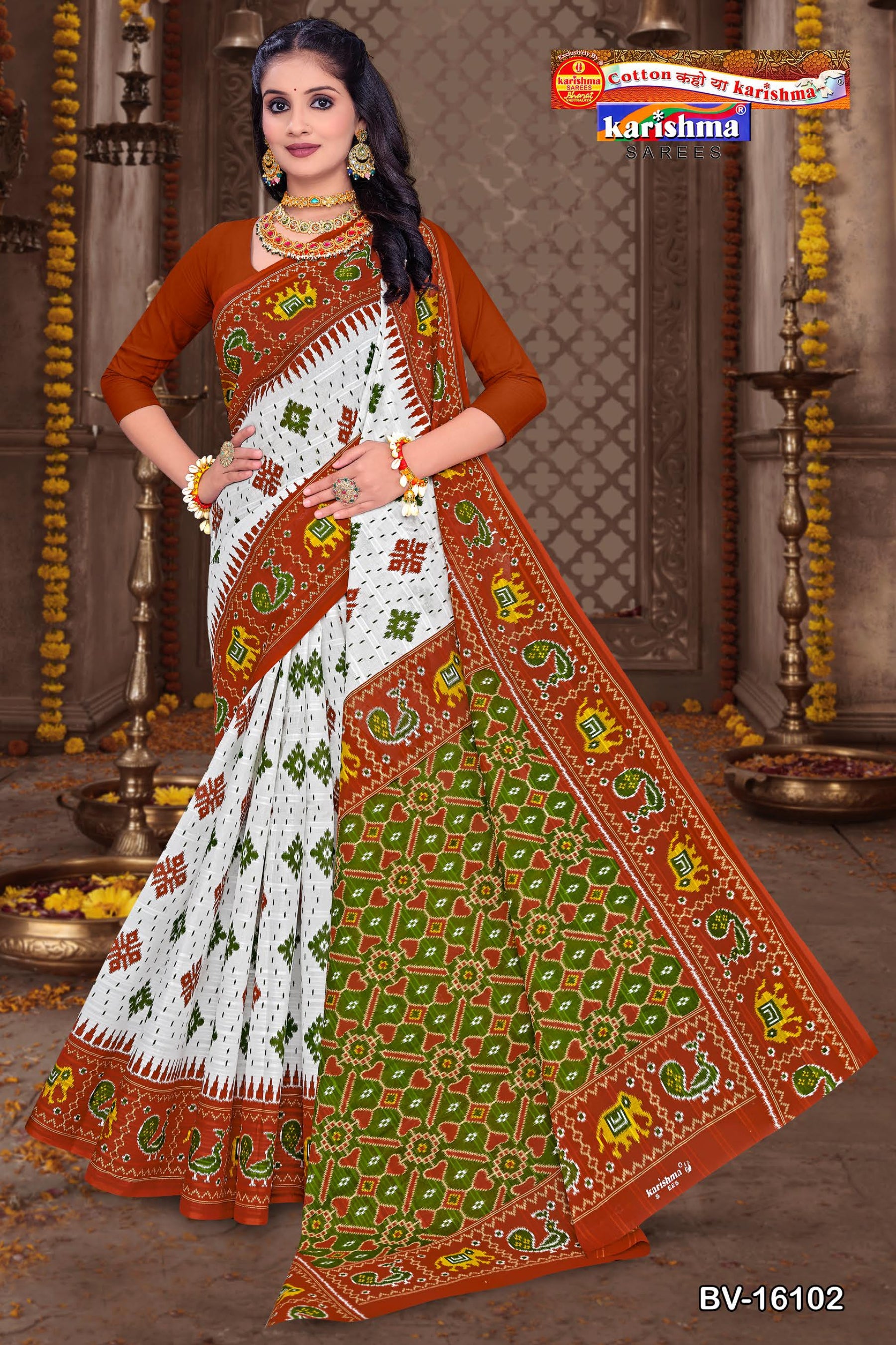 Red Traditional Gorgeous Pure Cotton Mulmul (Stiff) Saree With Ikat Design