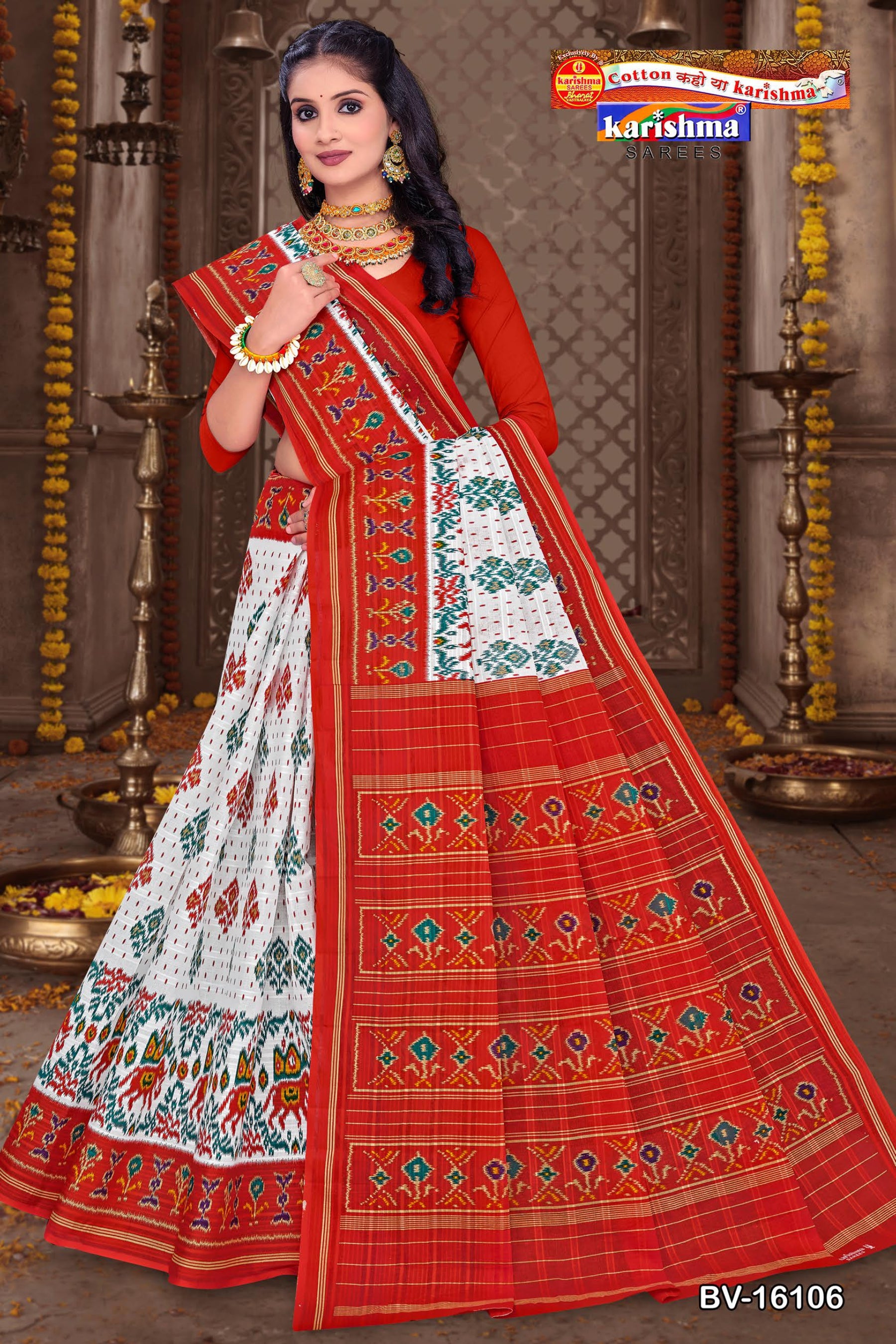 Orange Traditional Gorgeous Pure Cotton Mulmul (Stiff) Saree With Ikat Design