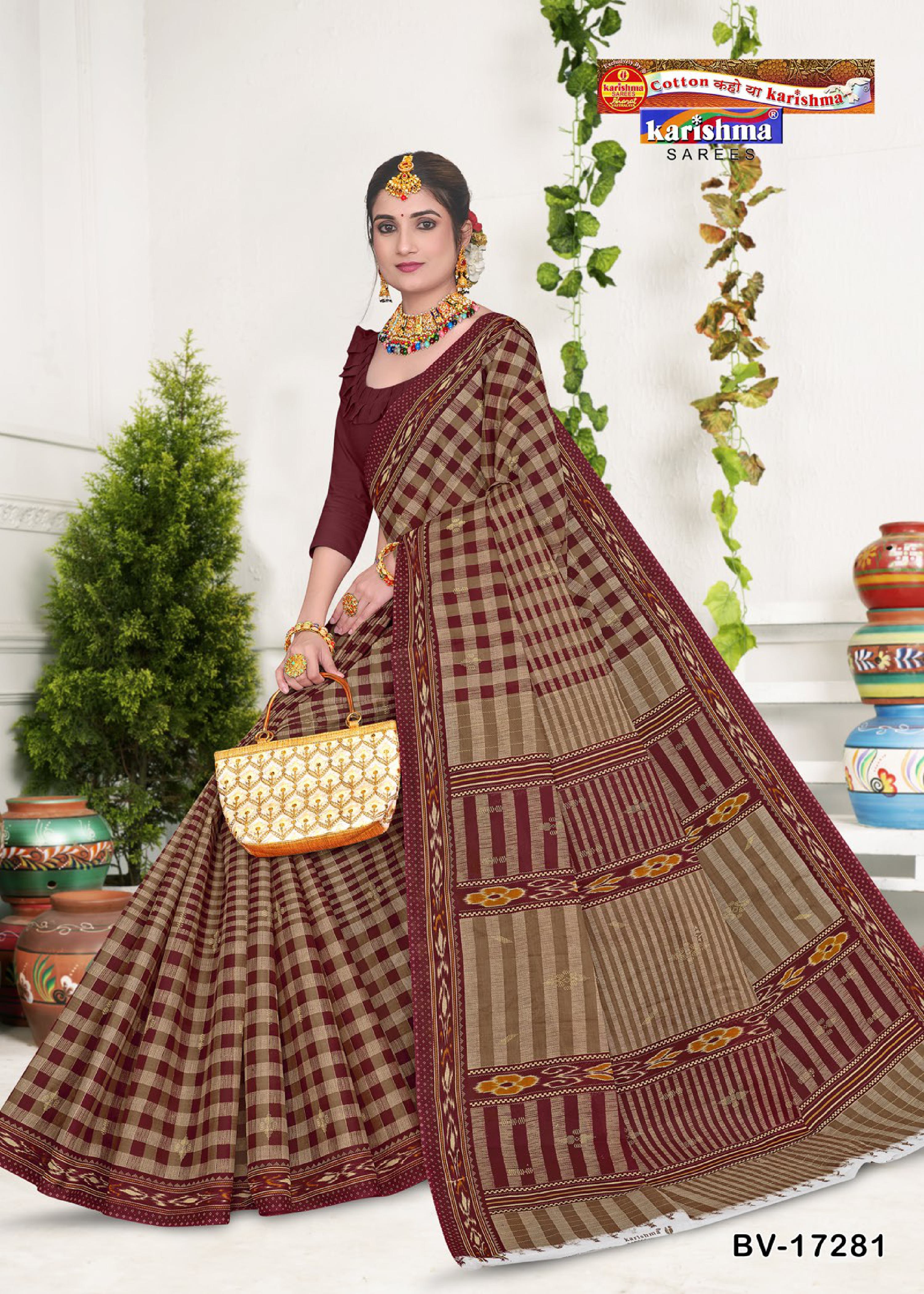 Maroon Pure Cotton Mulmul (Stiff) Saree With Geomatiric Motif Desigen Attached Blouse Pc.