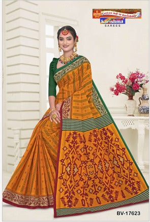 Yellow And Red Konark Kota Traditional Design Mulmul Pure Cotton Saree